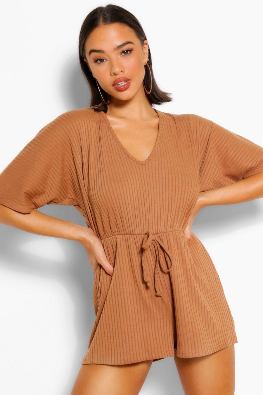 Camel Rib Oversized Slouch Romper image number 1
