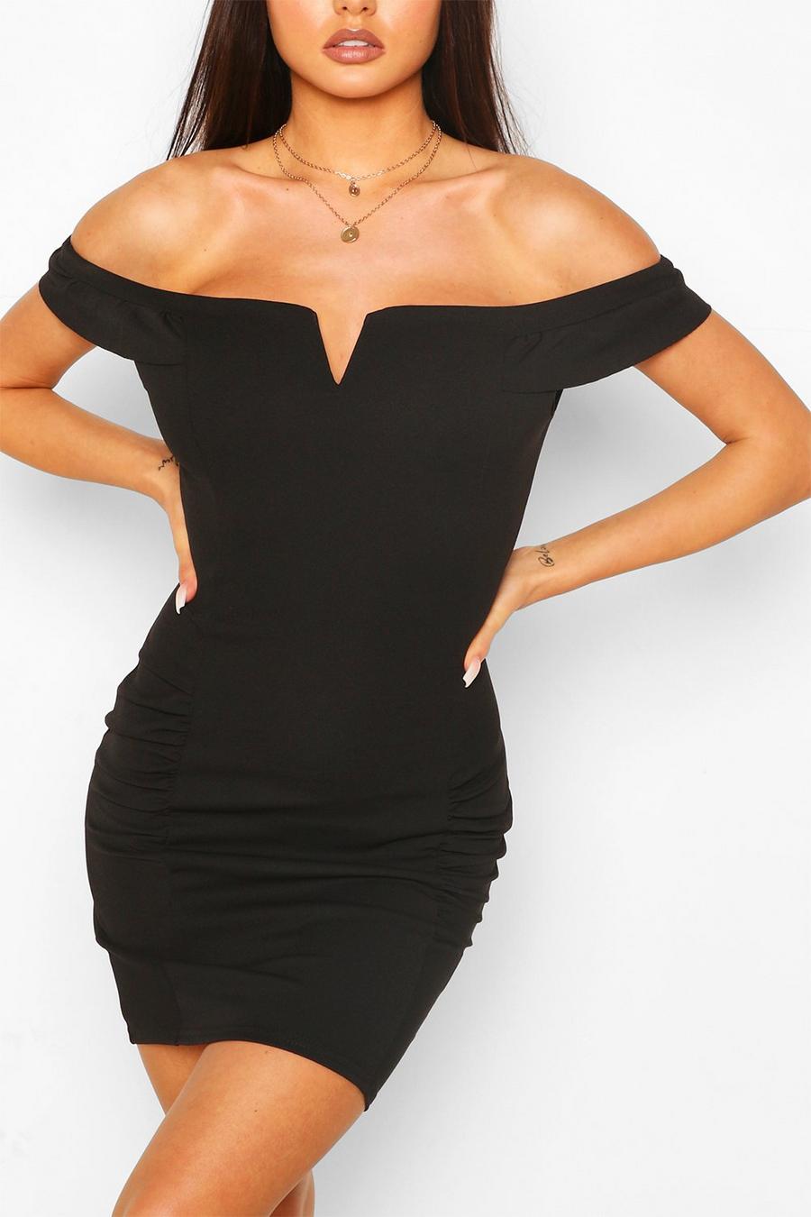 Black Off The Shoulder Mini Dress With Ruffle Sleeves image number 1