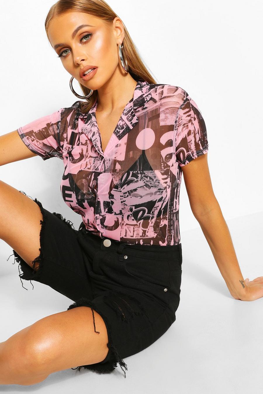 Printed Mesh Button Front Shirt image number 1