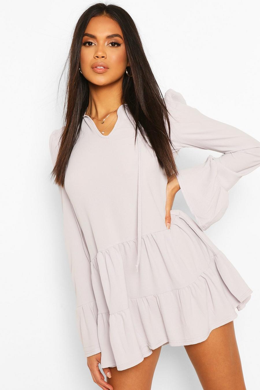 Tiered Smock Dress With Neck Tie image number 1