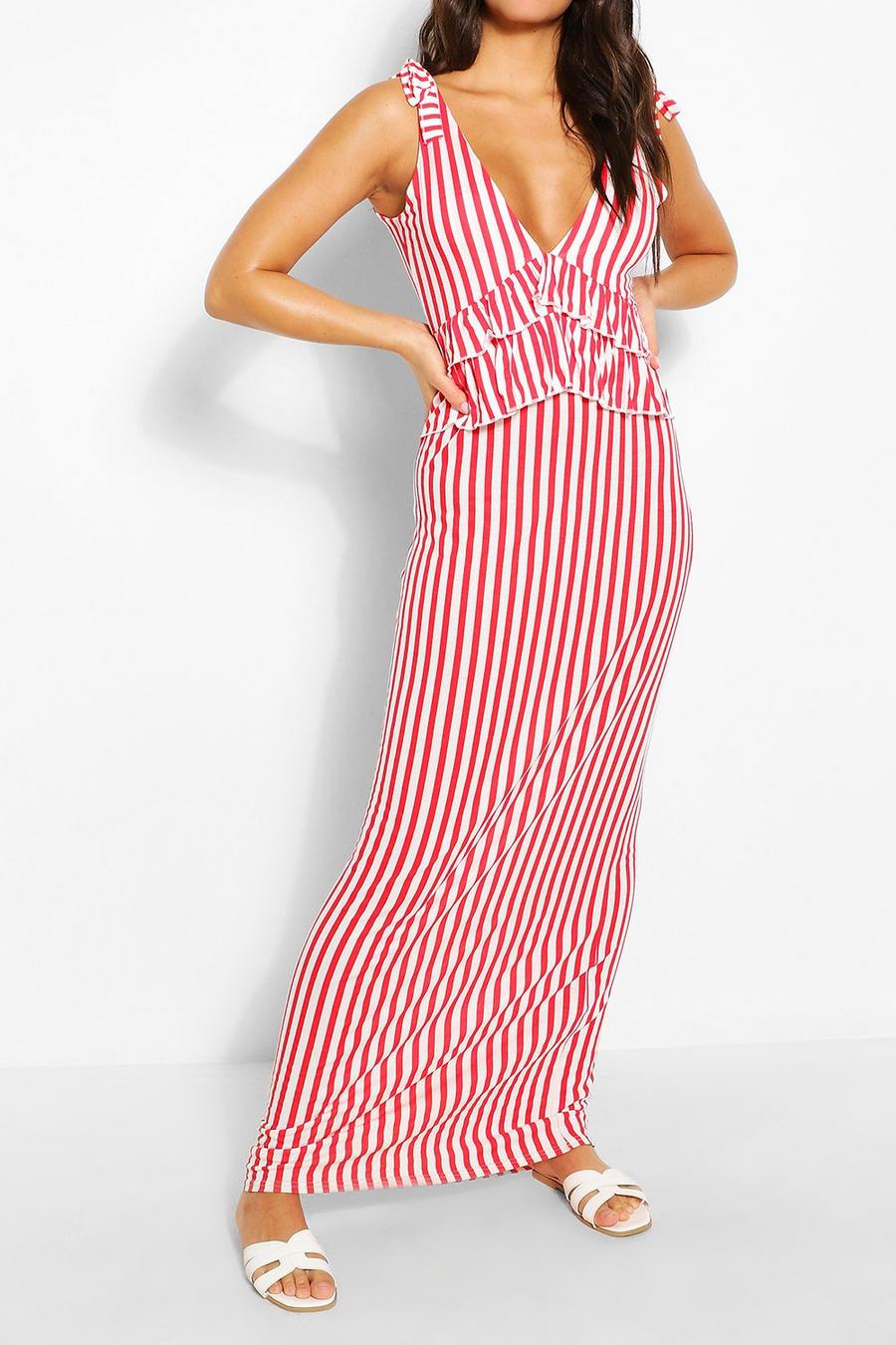 Stripe Ruffle Waist Maxi Dress image number 1