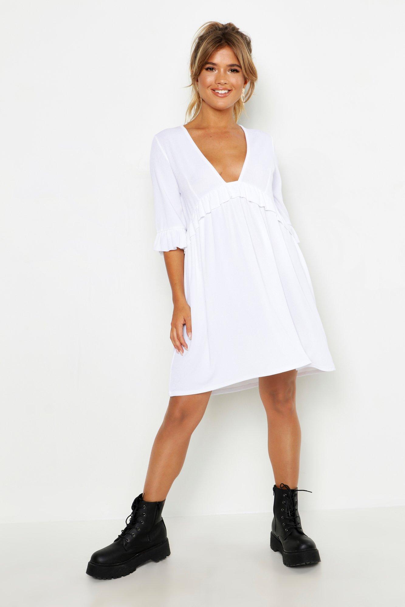 white ruffle smock dress