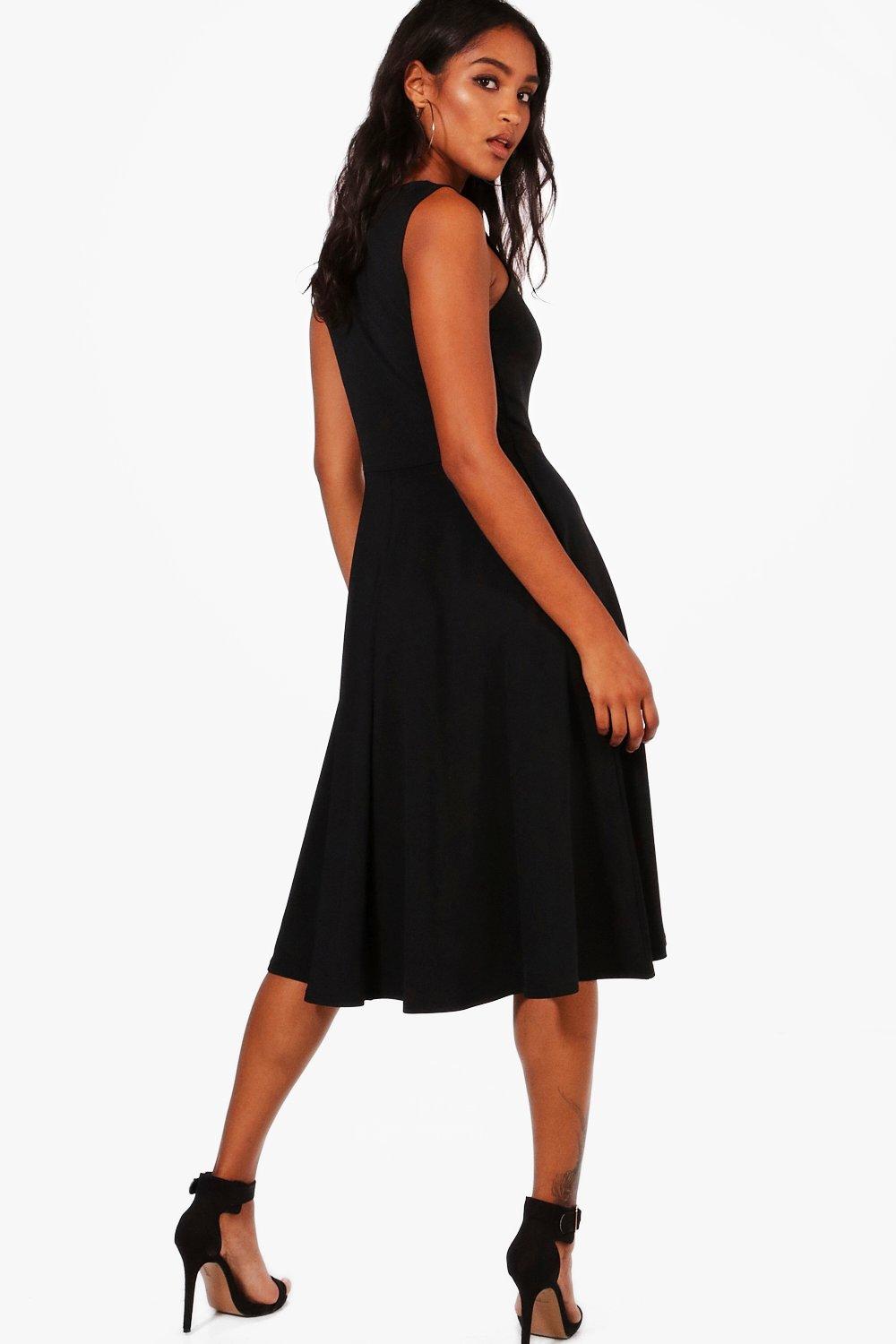 square neck midi skater dress