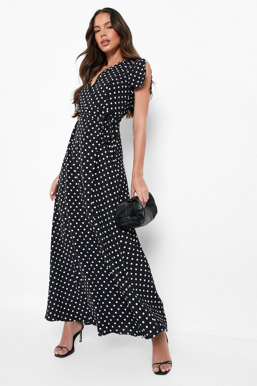 Black Polka Dot Wrap Tee Maxi Dress image number 1