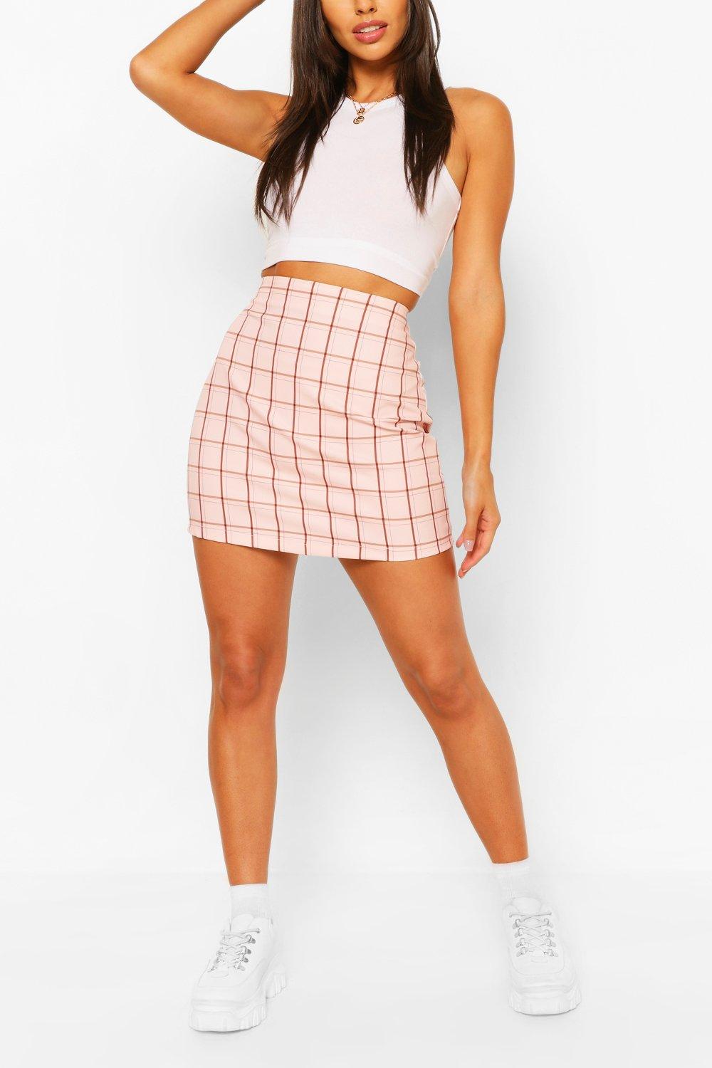 Boohoo pleated mini cheap skirt in pink check