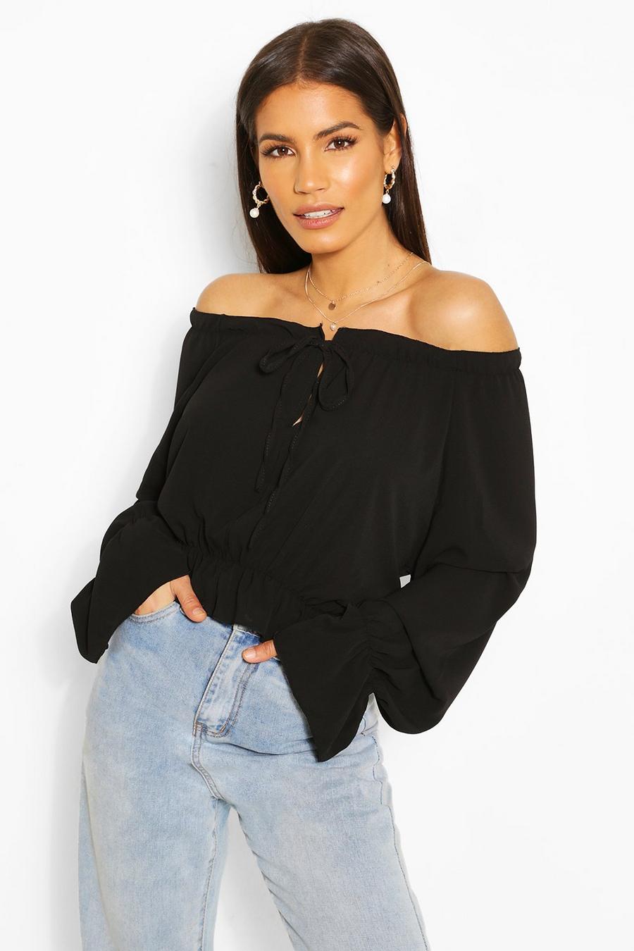 Woven Flare Sleeve Off The Shoulder Top image number 1