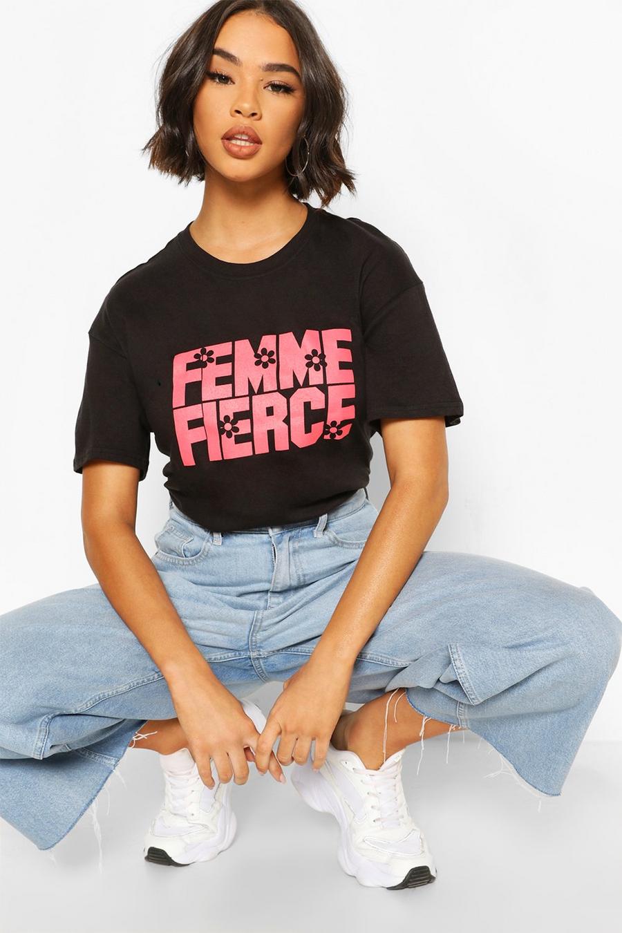 Femme Fierce Floral Slogan T-Shirt image number 1