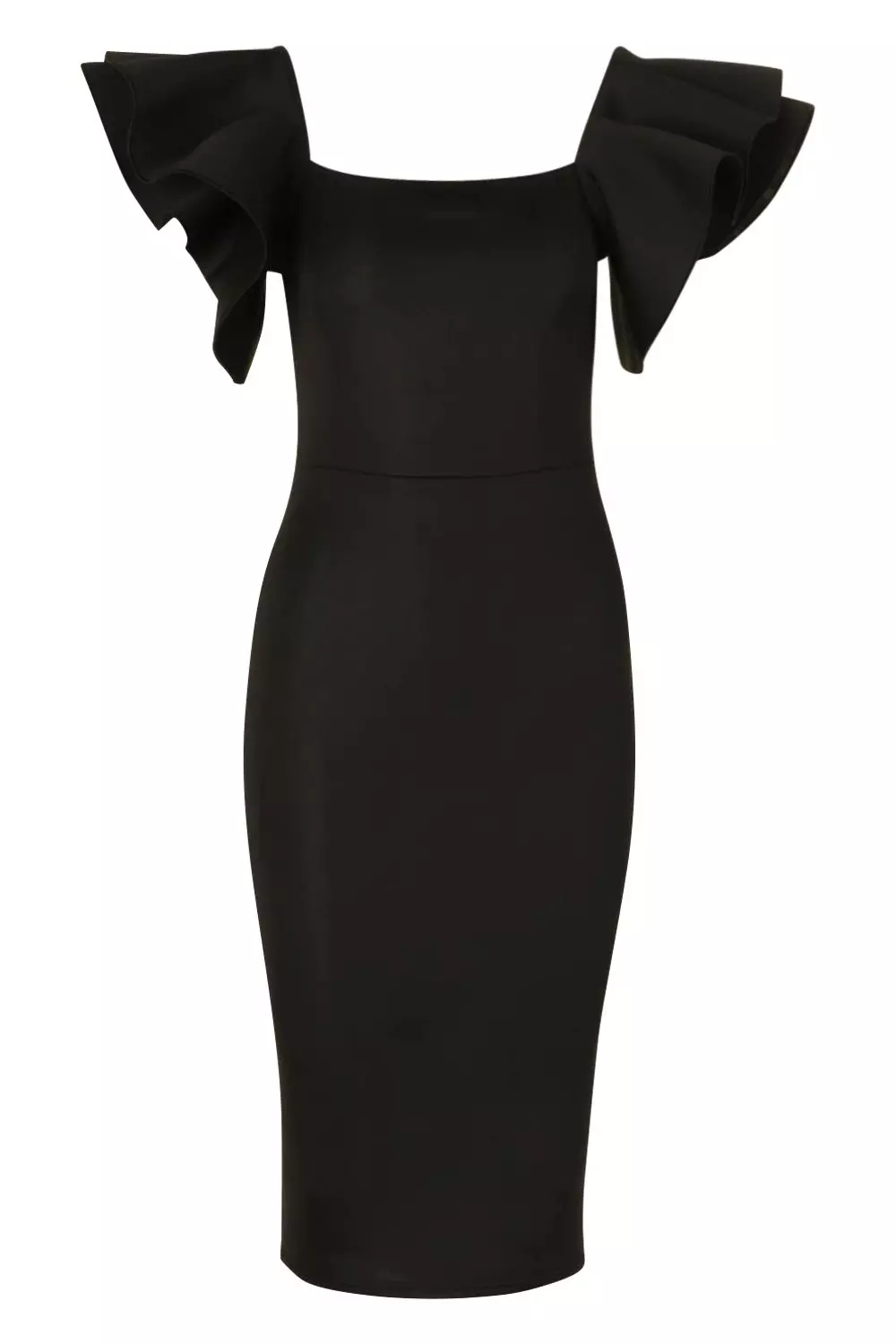 Buy SASSAFRAS Black Ruffled Flared Sleeve Bodycon Scuba Dress - Dresses for  Women 6960340