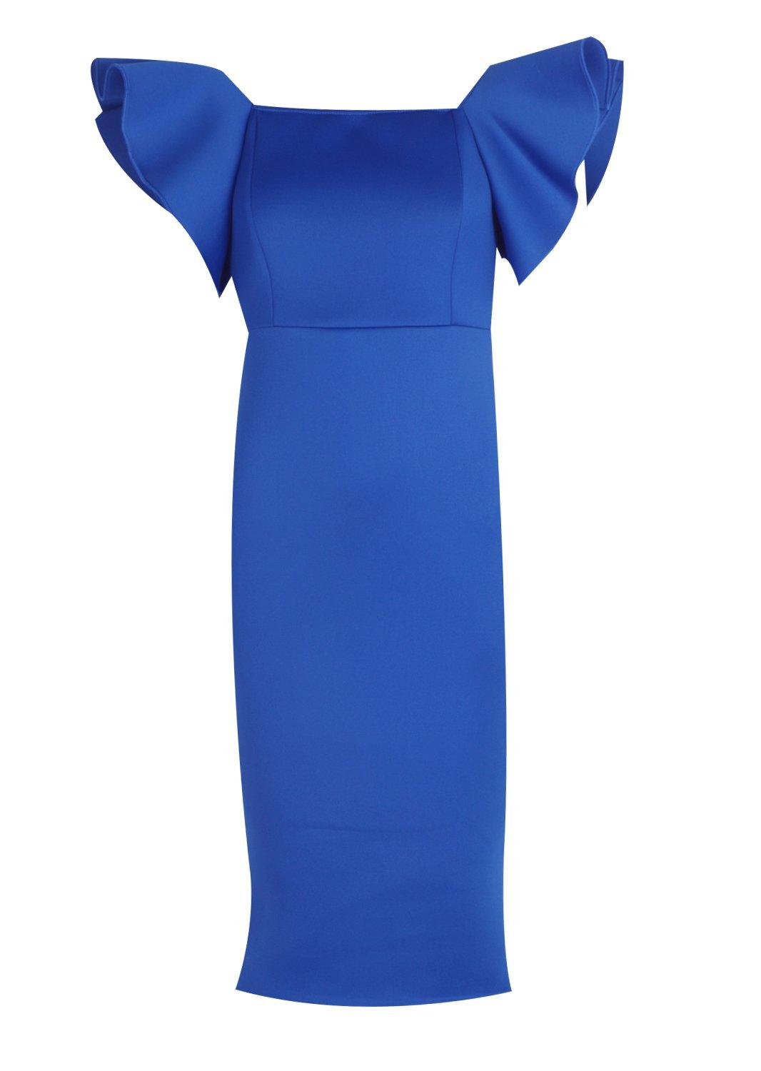 Bonded Scuba Ruffle Sleeve Midi Dress