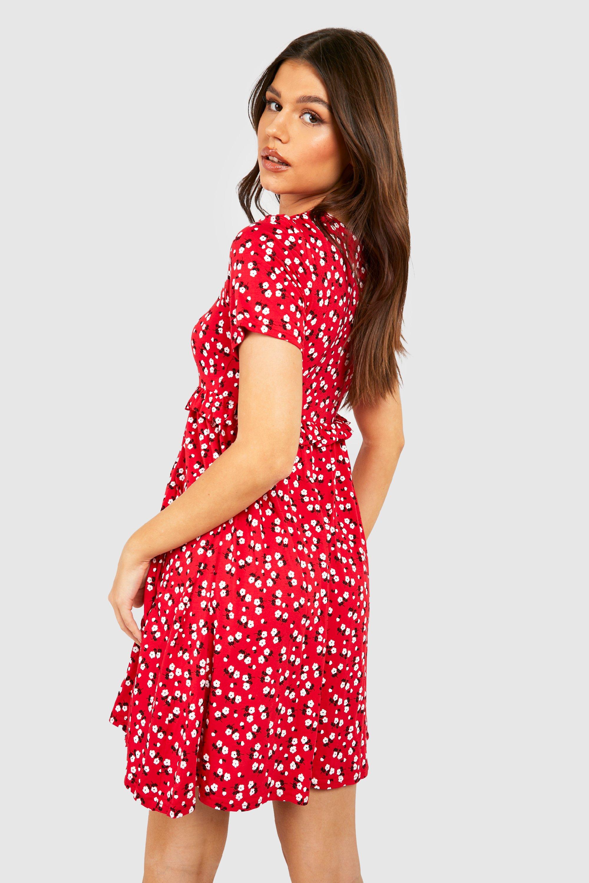 Red ditsy cheap floral dress