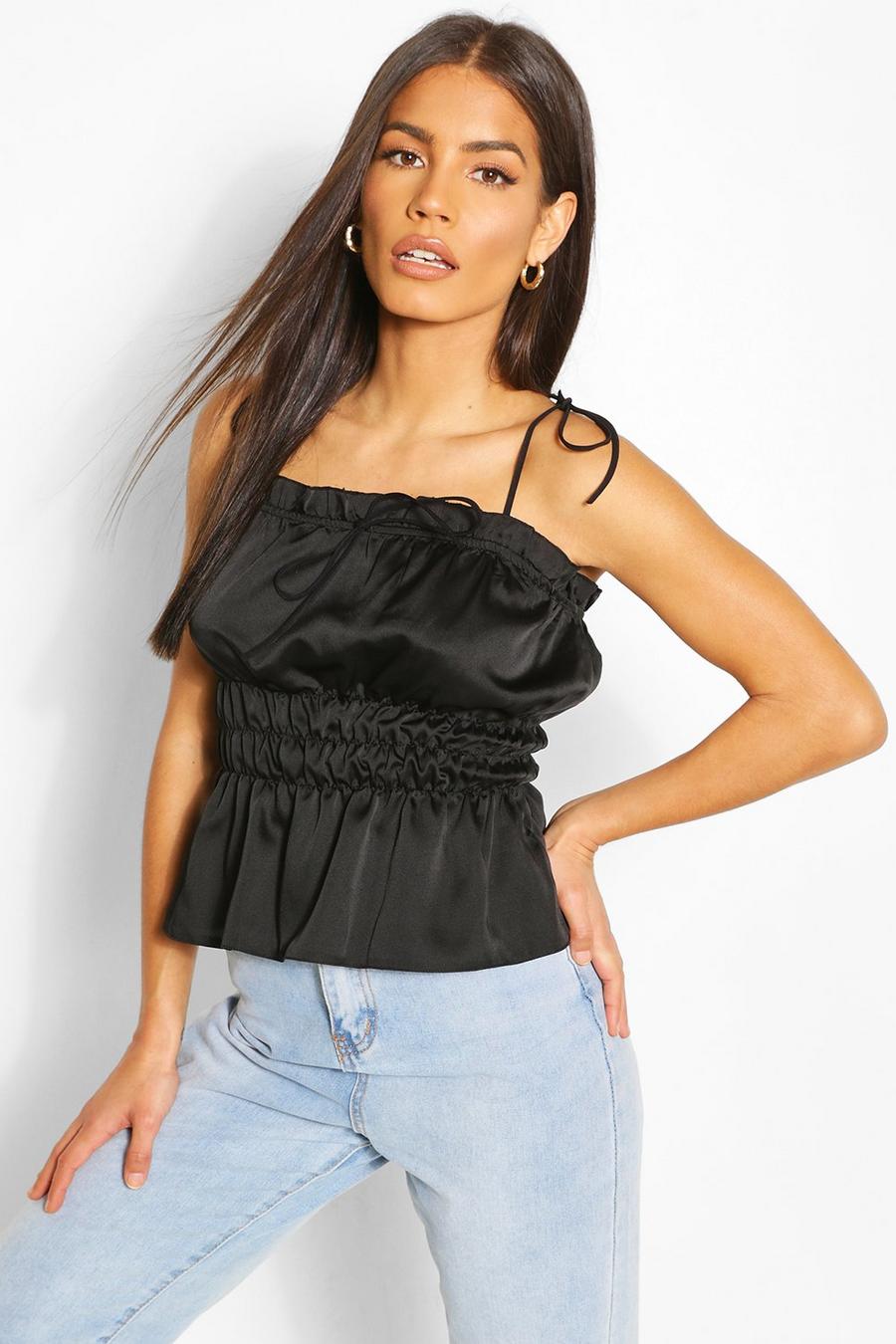 Tie Strap Ruched Waist Top image number 1