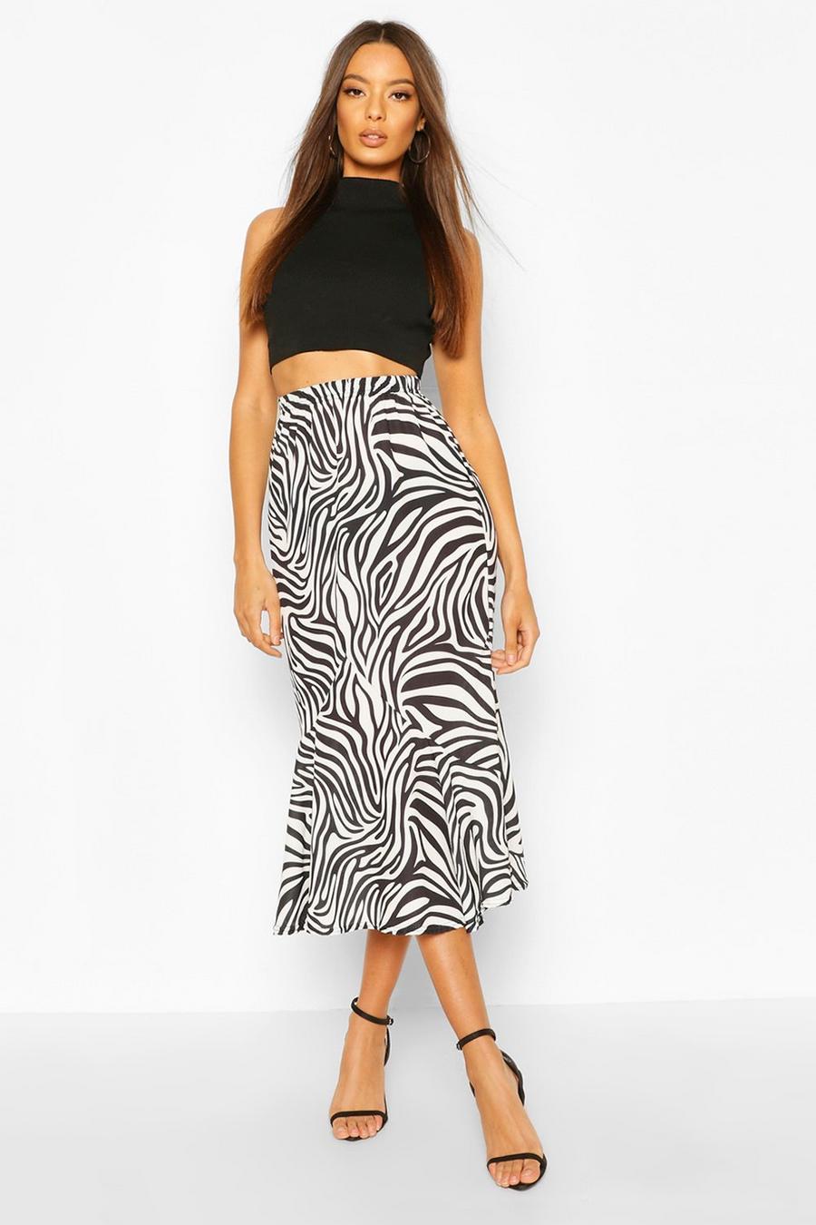 Ivory Zebra Print Slip Midi Skirt image number 1