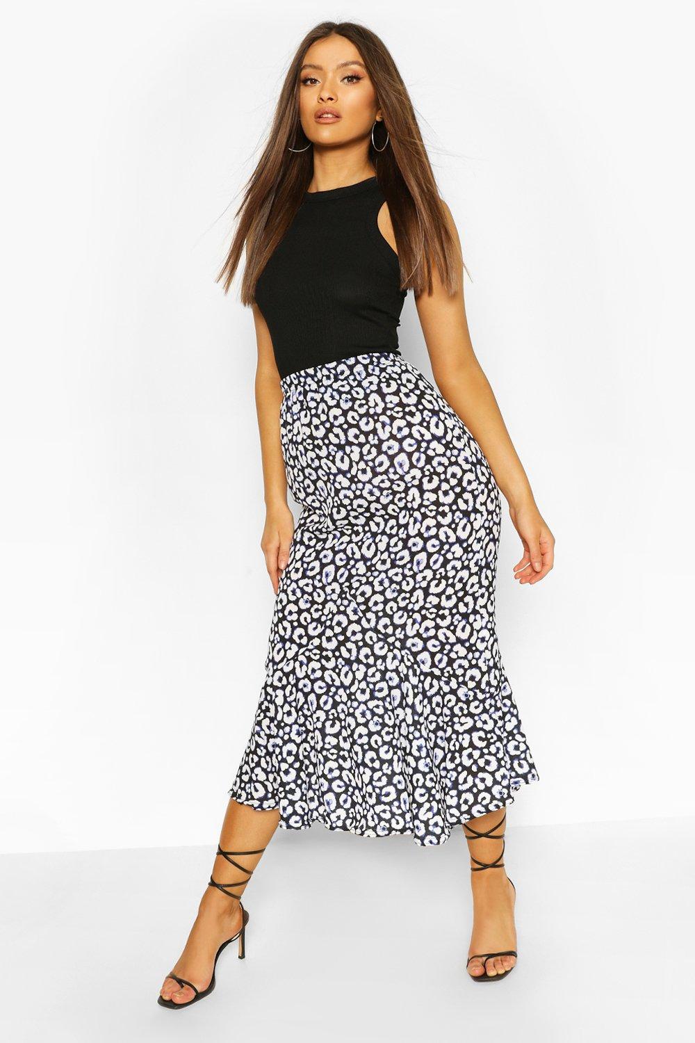 boohoo leopard print midi skirt