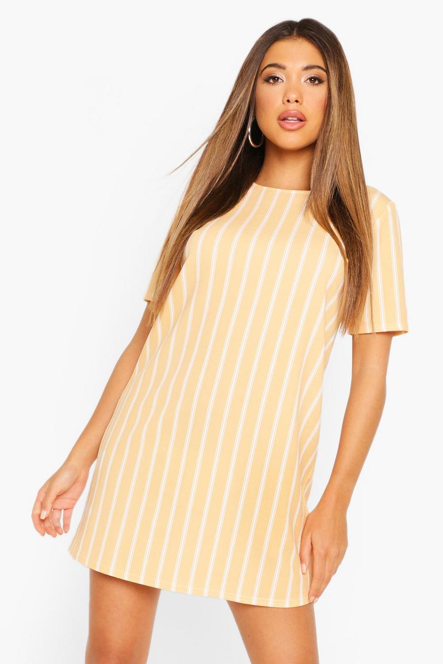 Apricot Pastel Short Sleeve Stripe Shift Dress image number 1