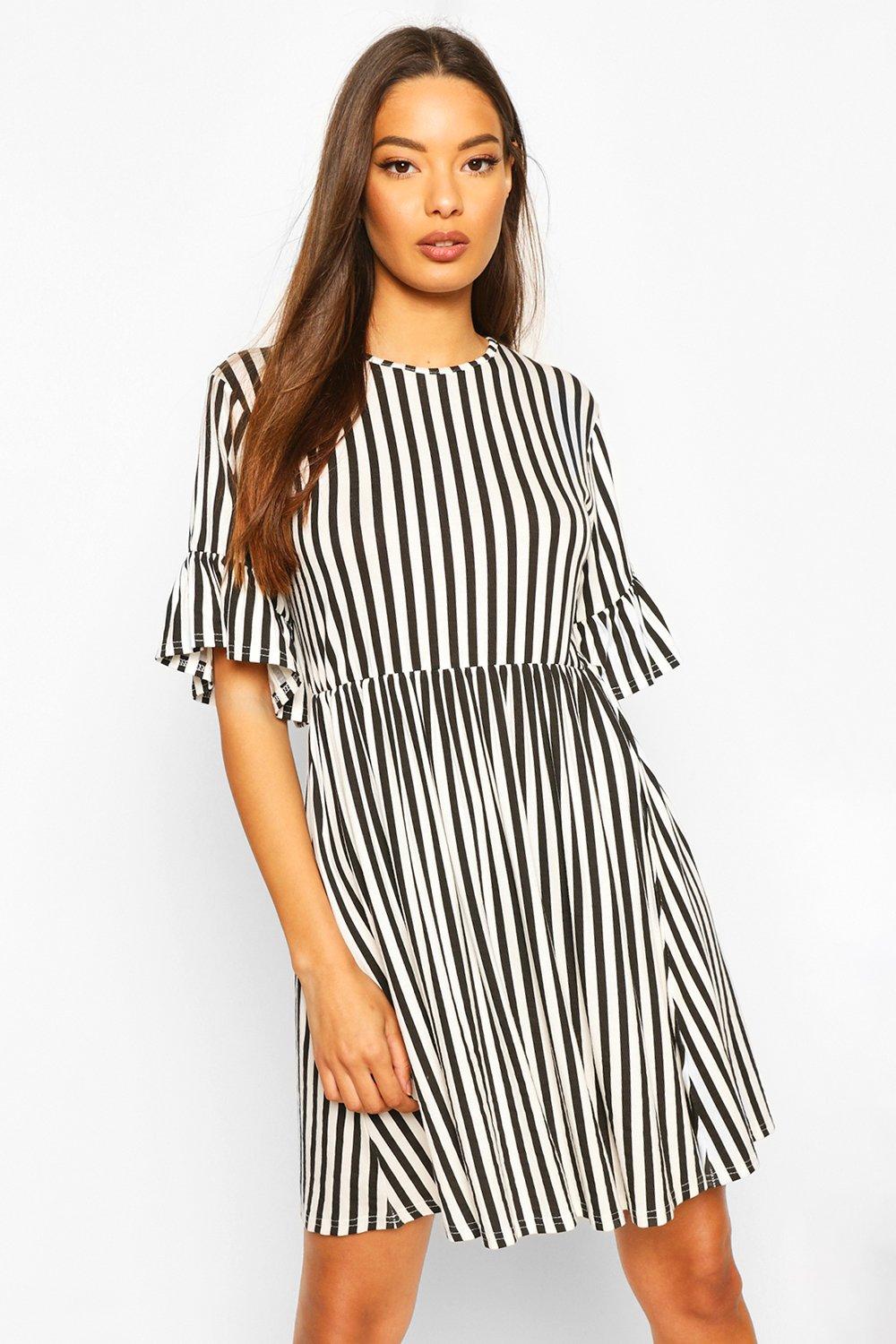 ruffle sleeve smock dress