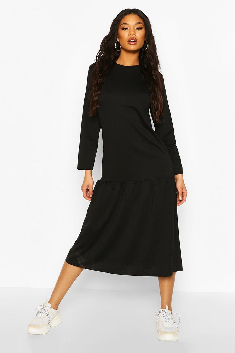 Zwart Midaxi gesmokte jurk image number 1