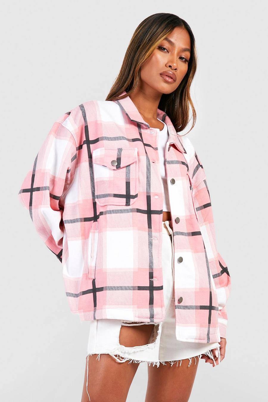 Pink Tonal Flannel Trucker Jacket image number 1