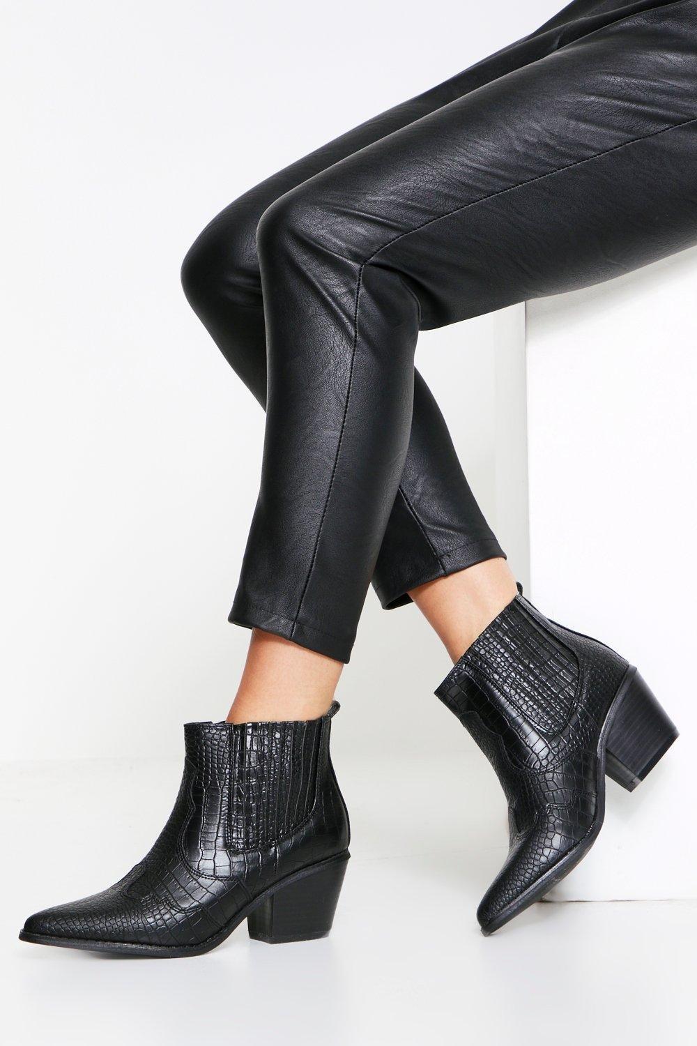 Snake Embossed Western Ankle Boot