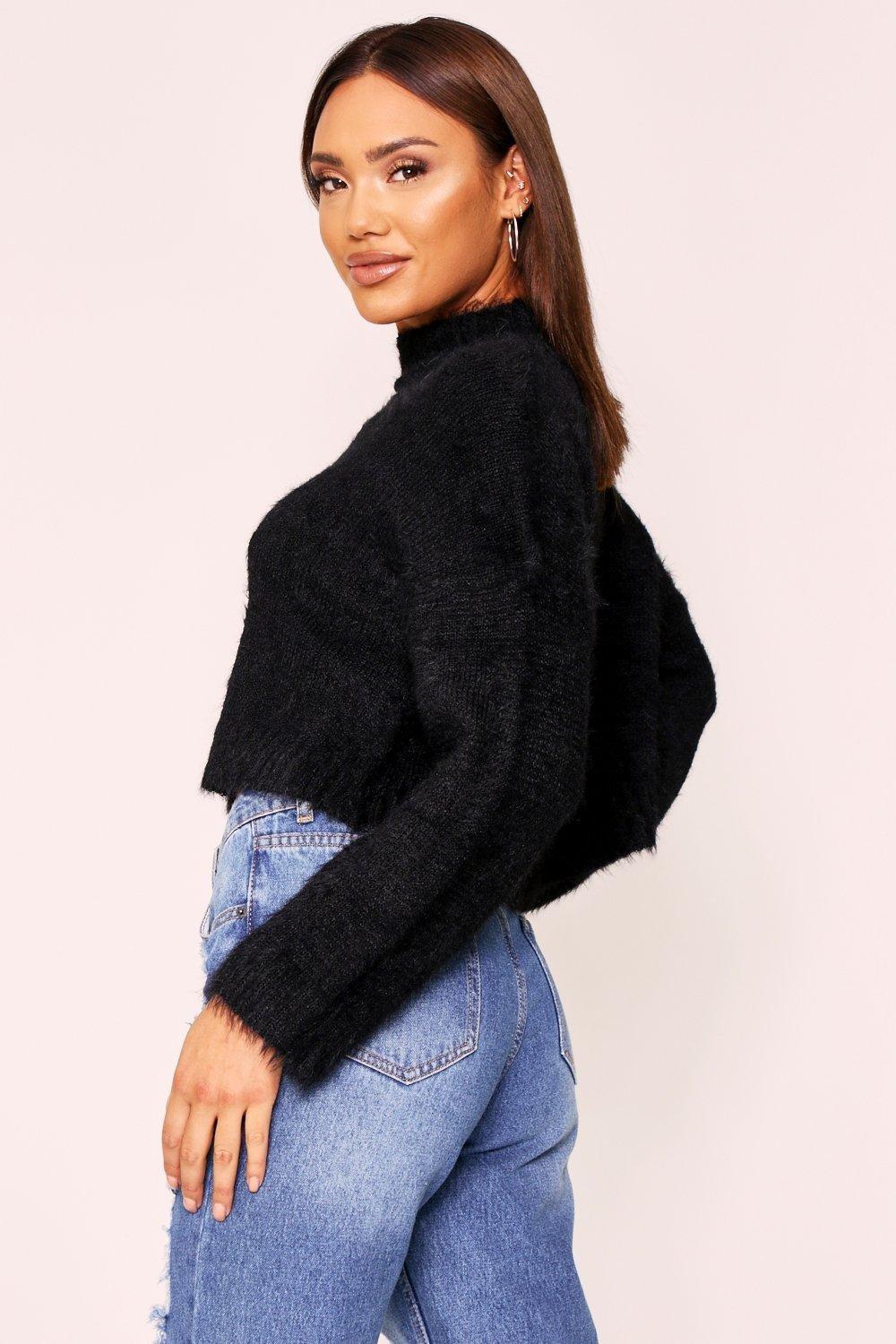 Black fluffy cropped jumper hotsell