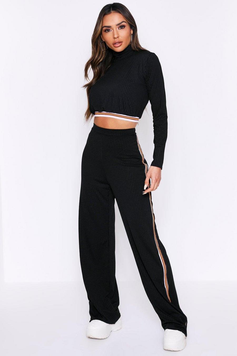 Black Sports Stripe High Neck Rob Two-Piece  image number 1