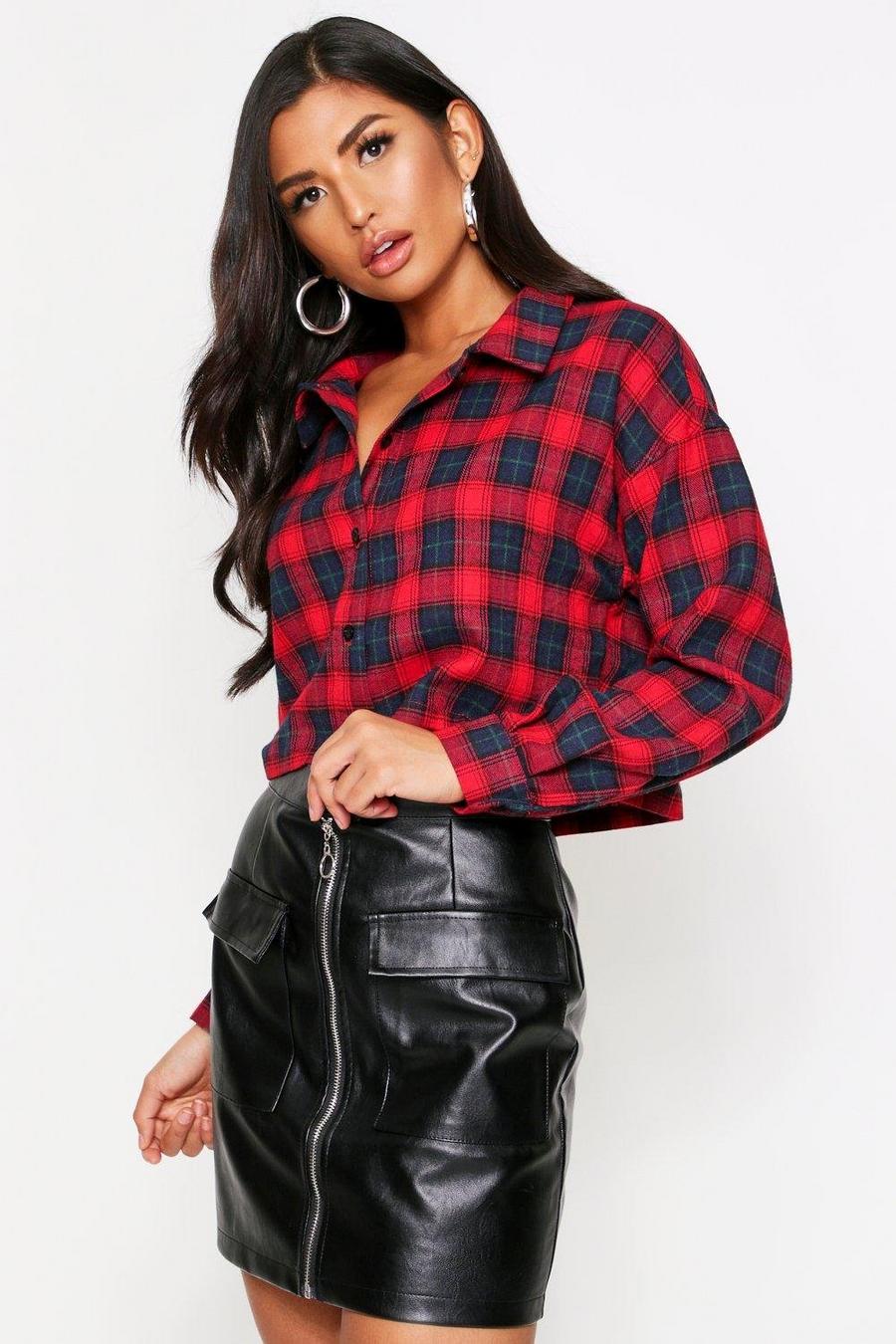 Red Cropped Boxy Check Shirt image number 1