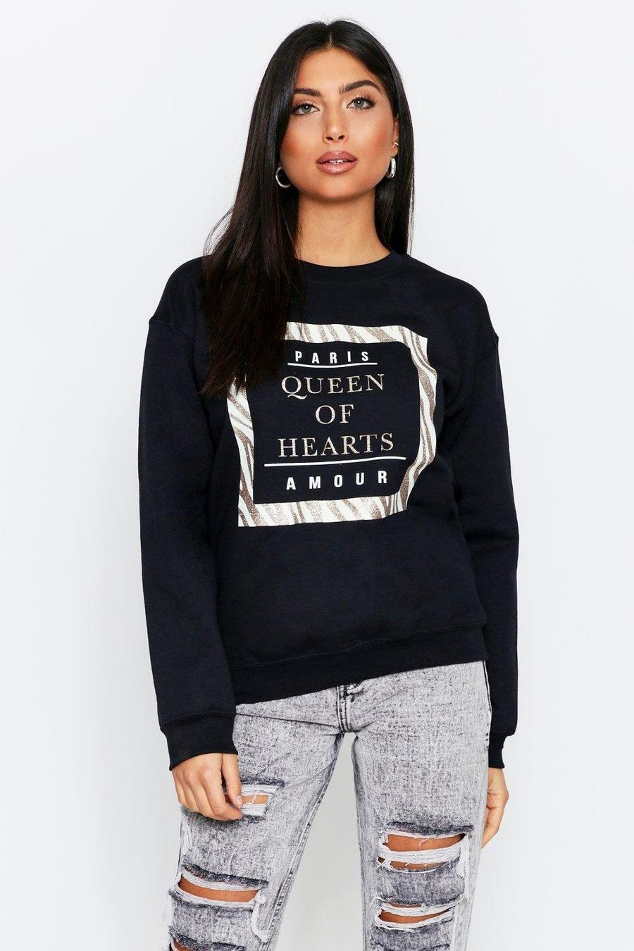 Black Queen Of Hearts Oversized Sweater image number 1