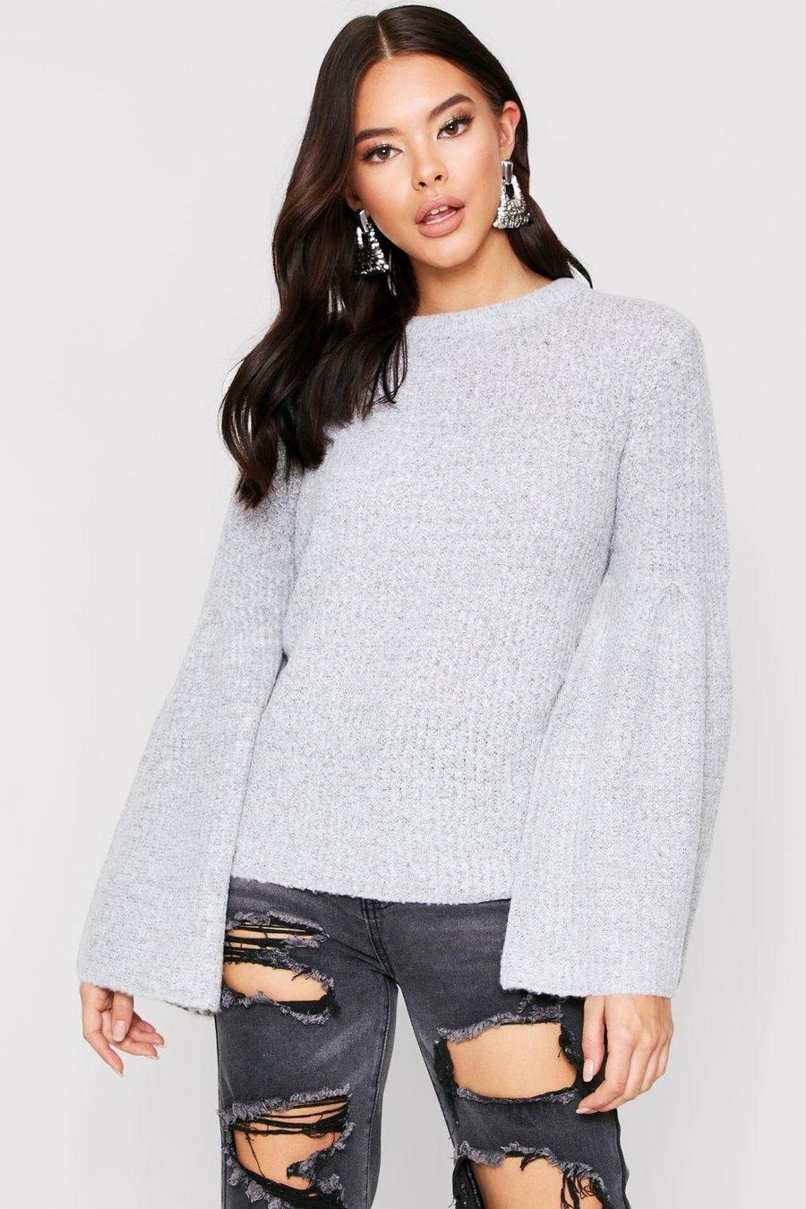Flared Sleeve Ribbed Sweater image number 1