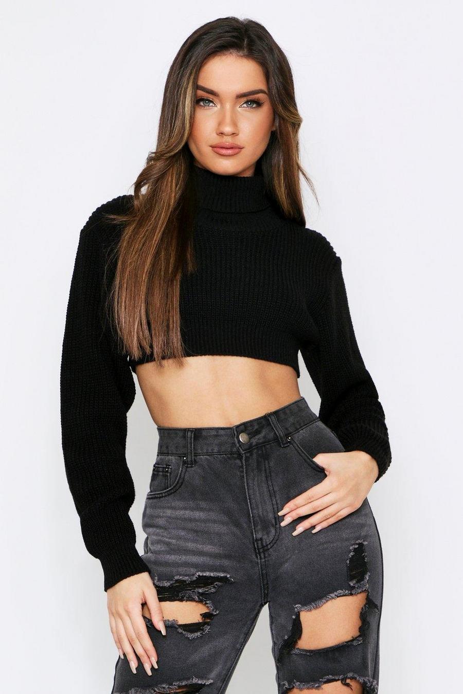 Rollneck Knitted Super Cropped Sweater image number 1