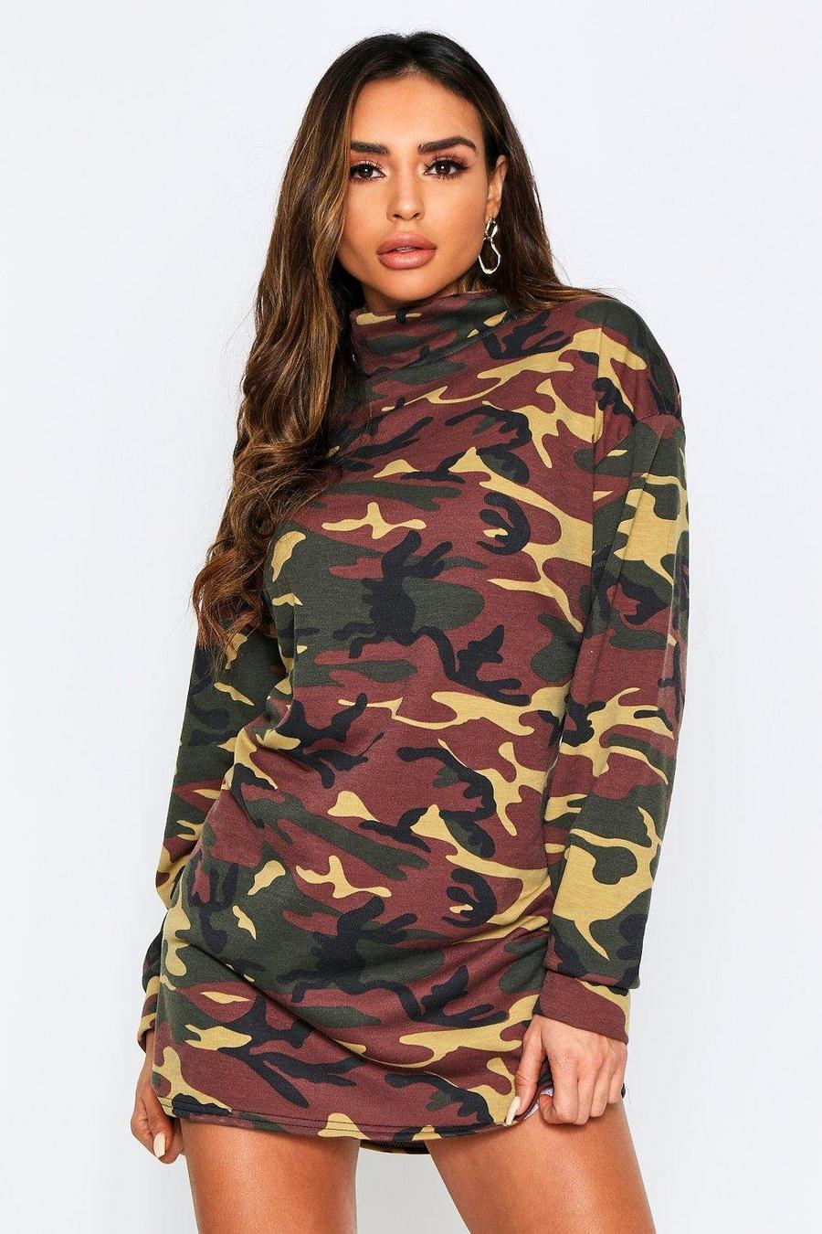 Hochgeschlossenes Sweat-Kleid in Camouflage-Optik image number 1