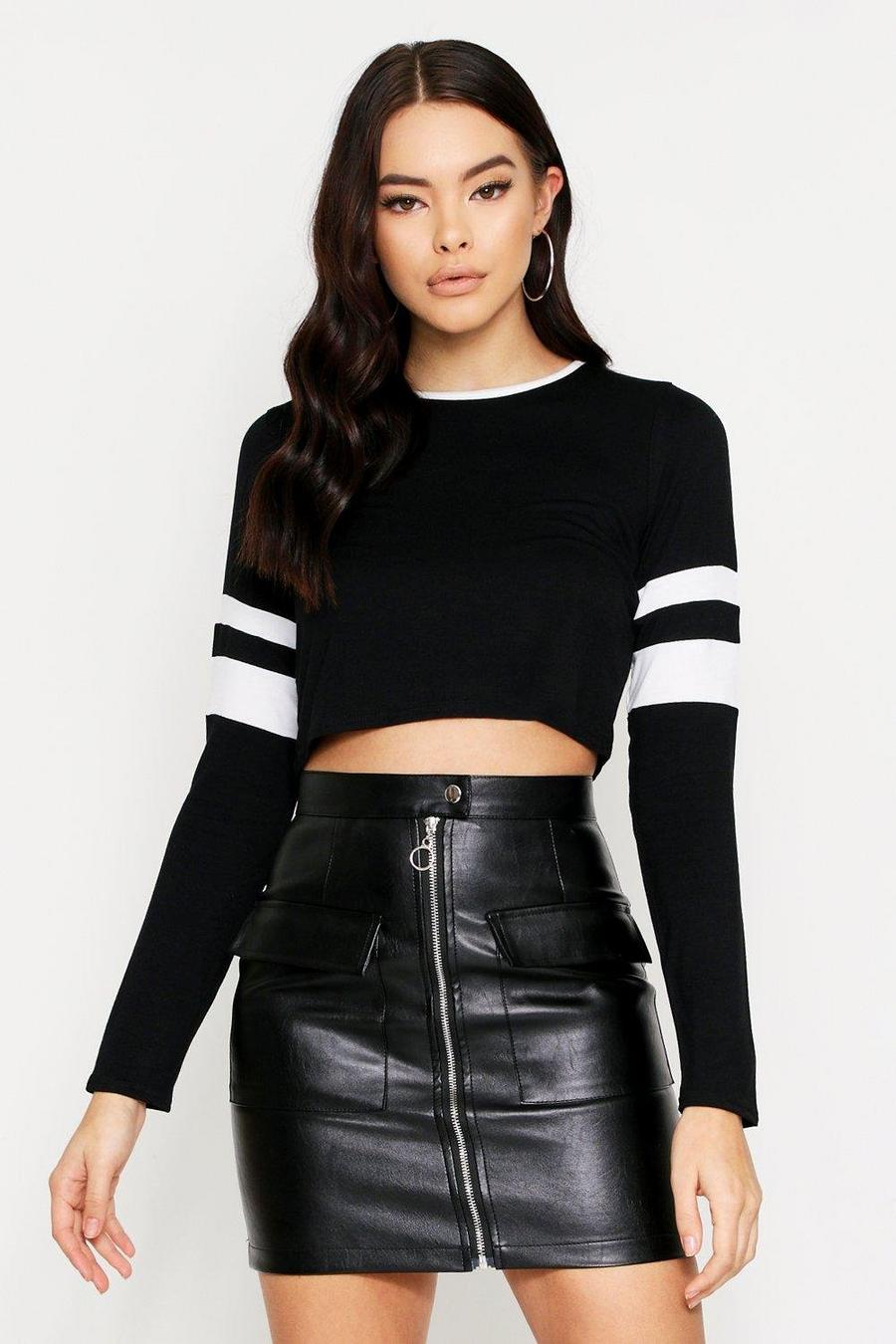 Contrast Stripe Cropped Sweater image number 1