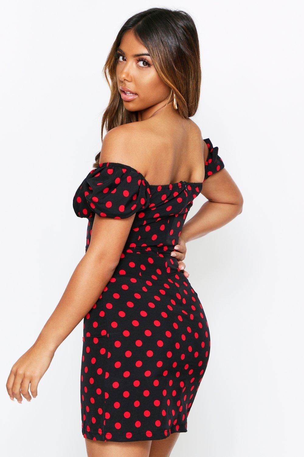 Red Polka Dot Mini Dress boohoo UK