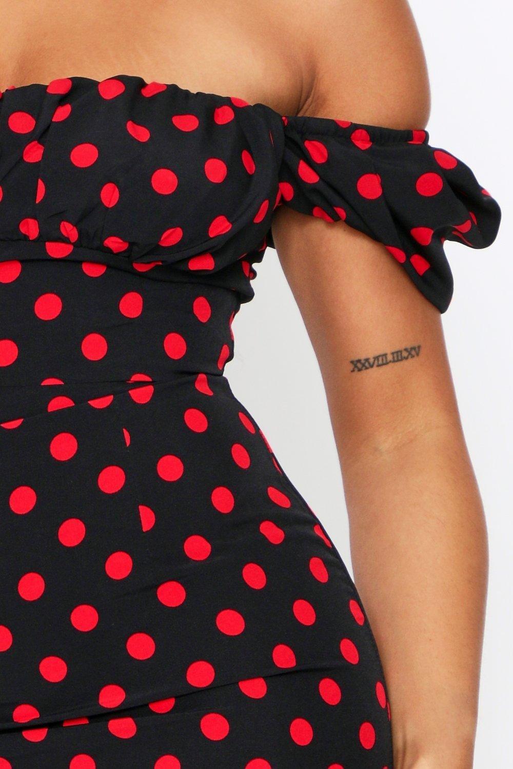 Boohoo red shop polka dot dress