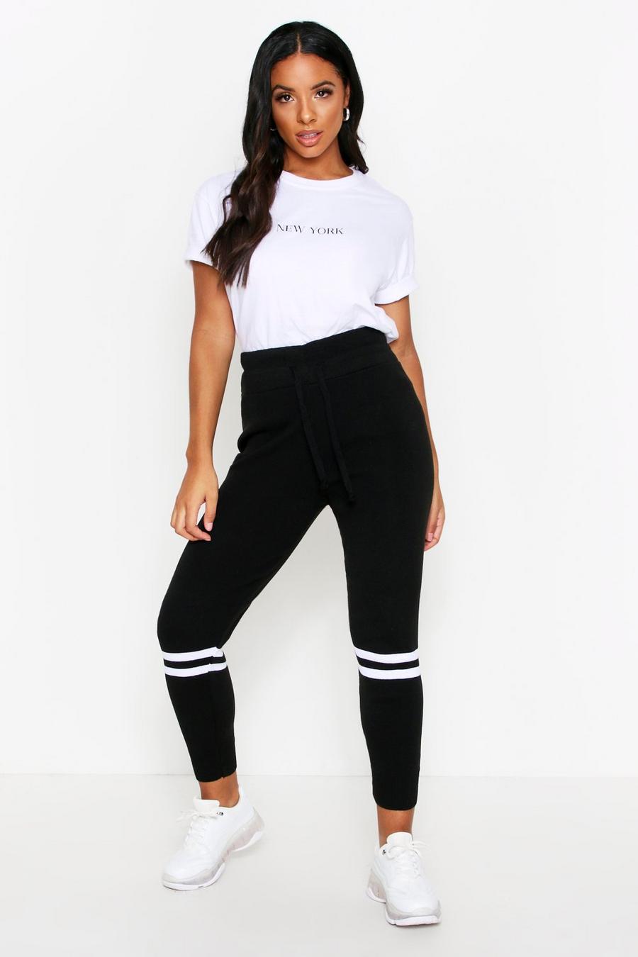 Black Sports Stripe Knitted Joggers image number 1