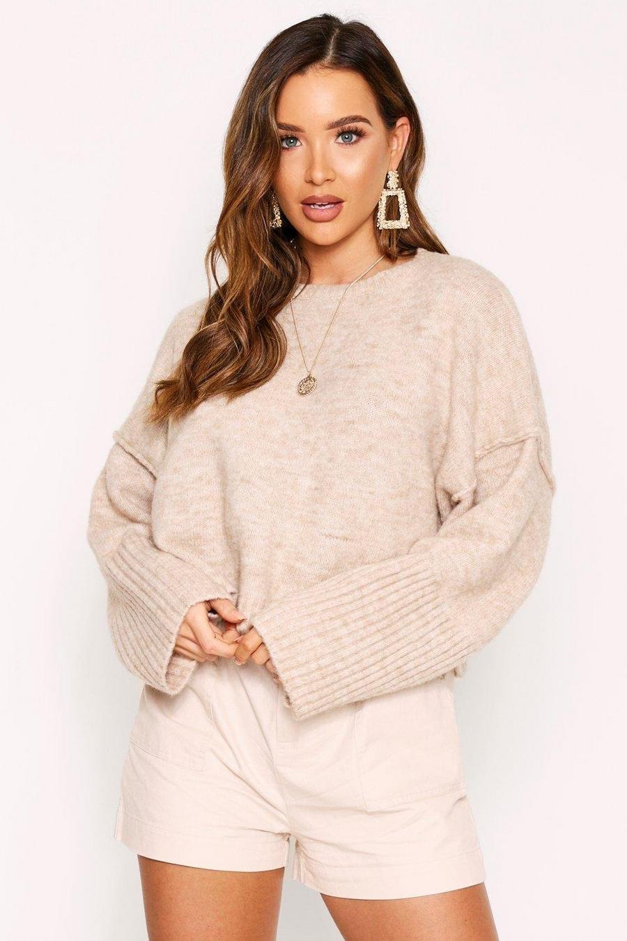 Pullover oversize a girocollo, Beige beis image number 1