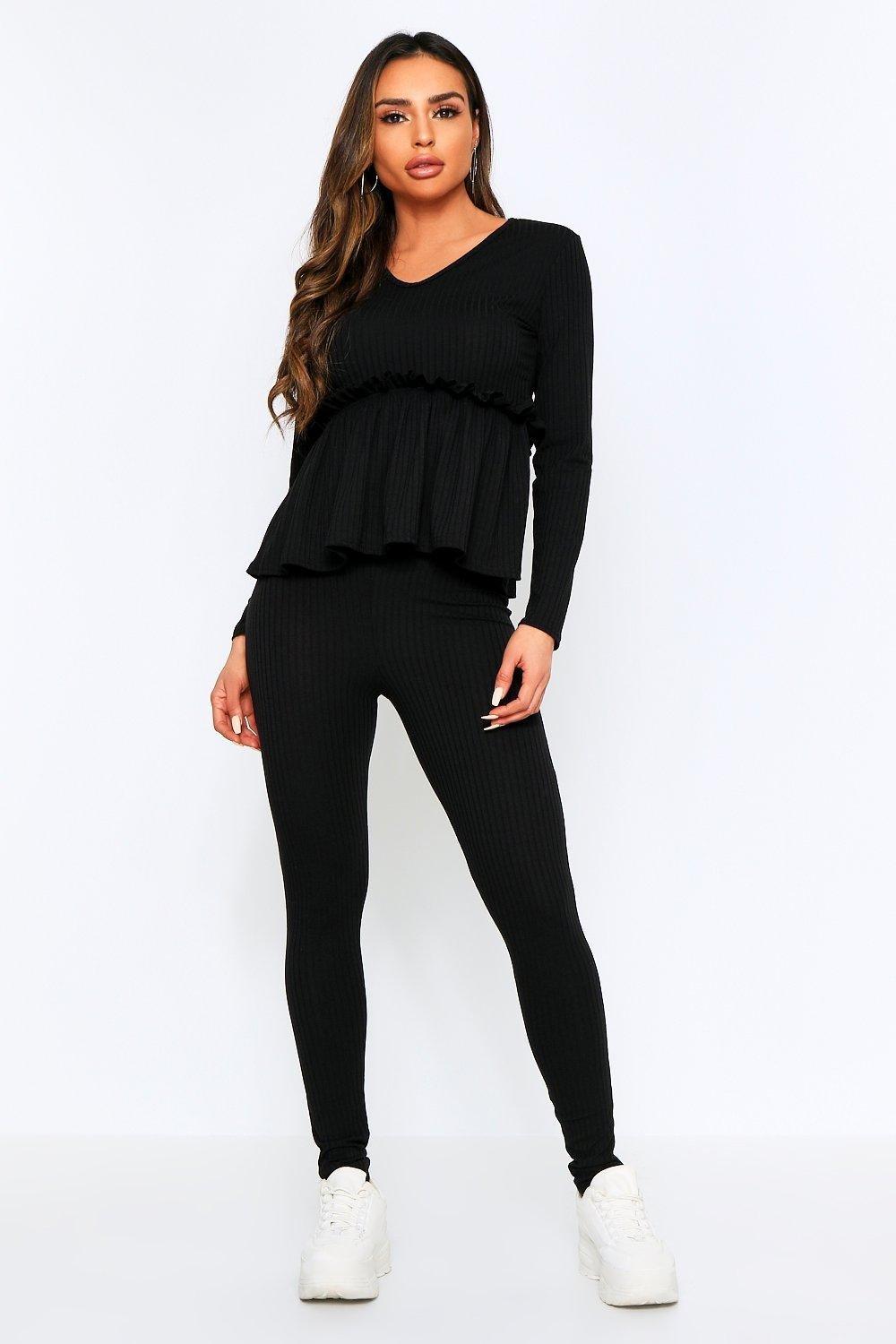 black v neck peplum top