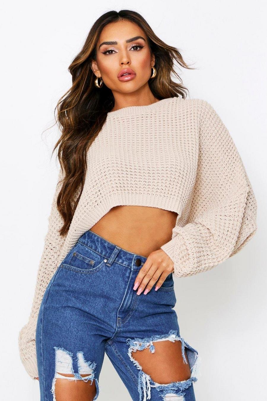 Waffle Knit Cropped Jumper image number 1