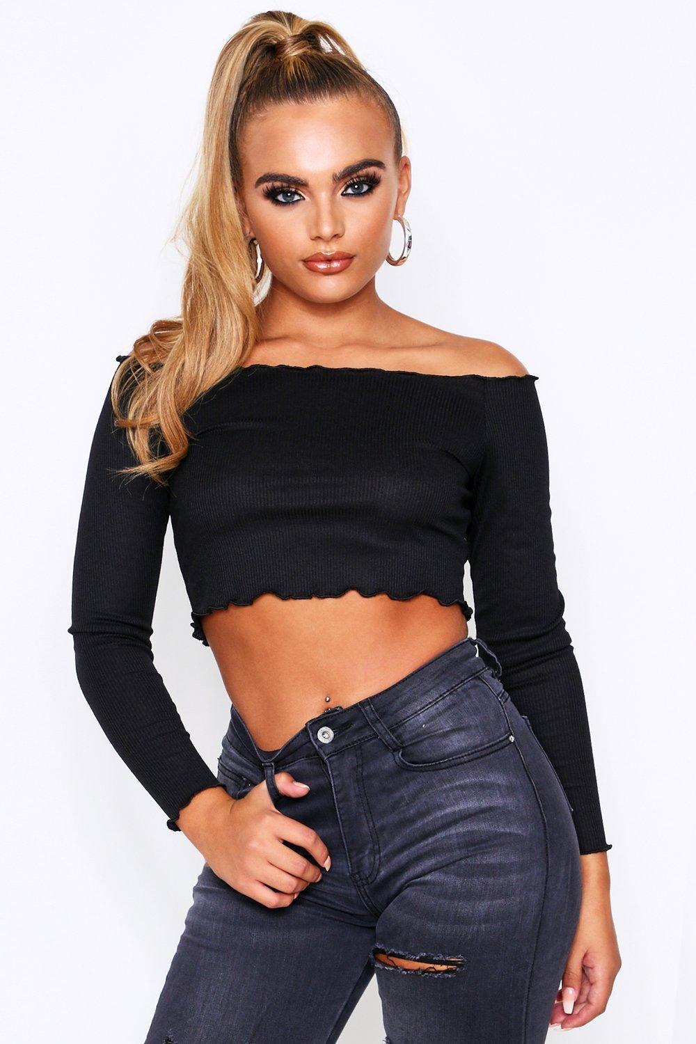 black long sleeve bardot top