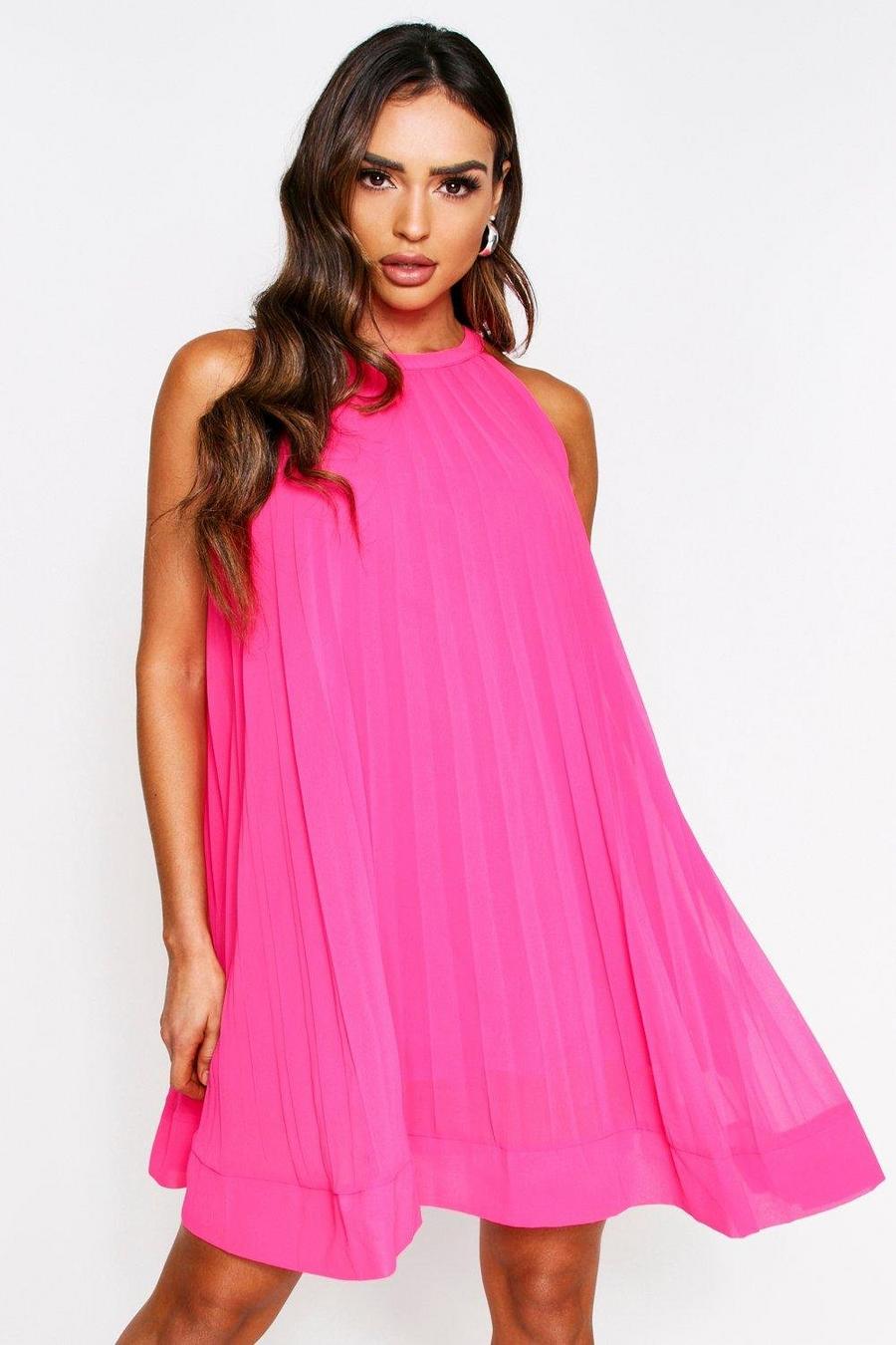 Pink Pleated Halterneck Swing Dress image number 1