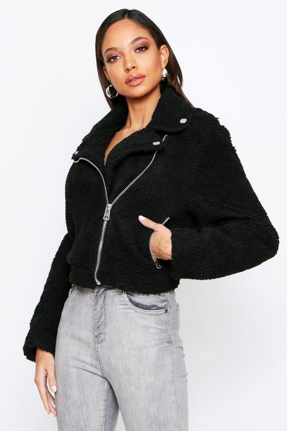 fur biker jacket women