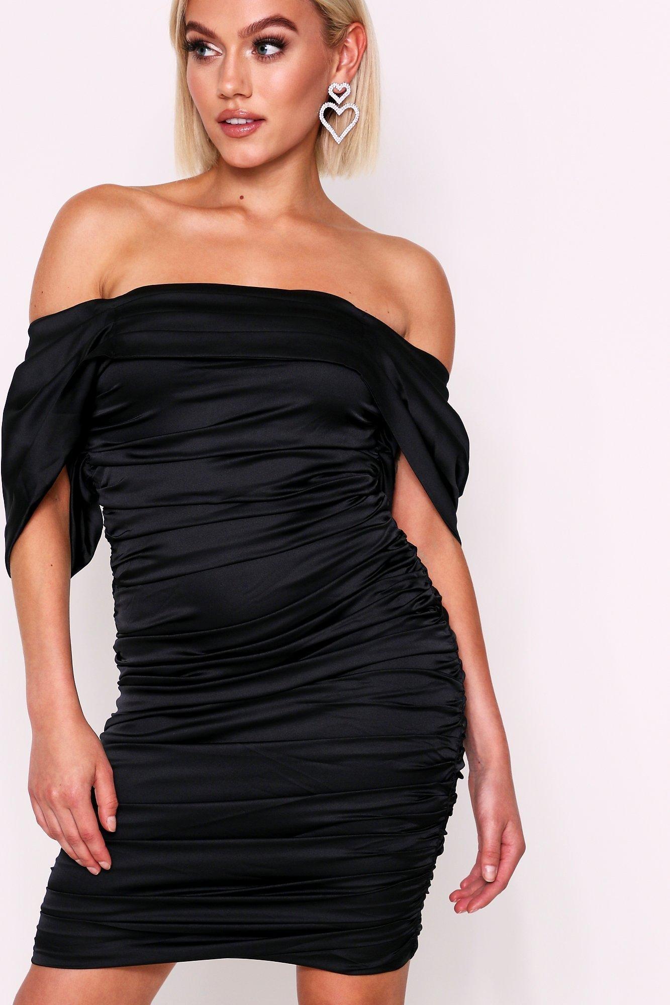 Satin Ruched Off Shoulder Dress boohoo CA