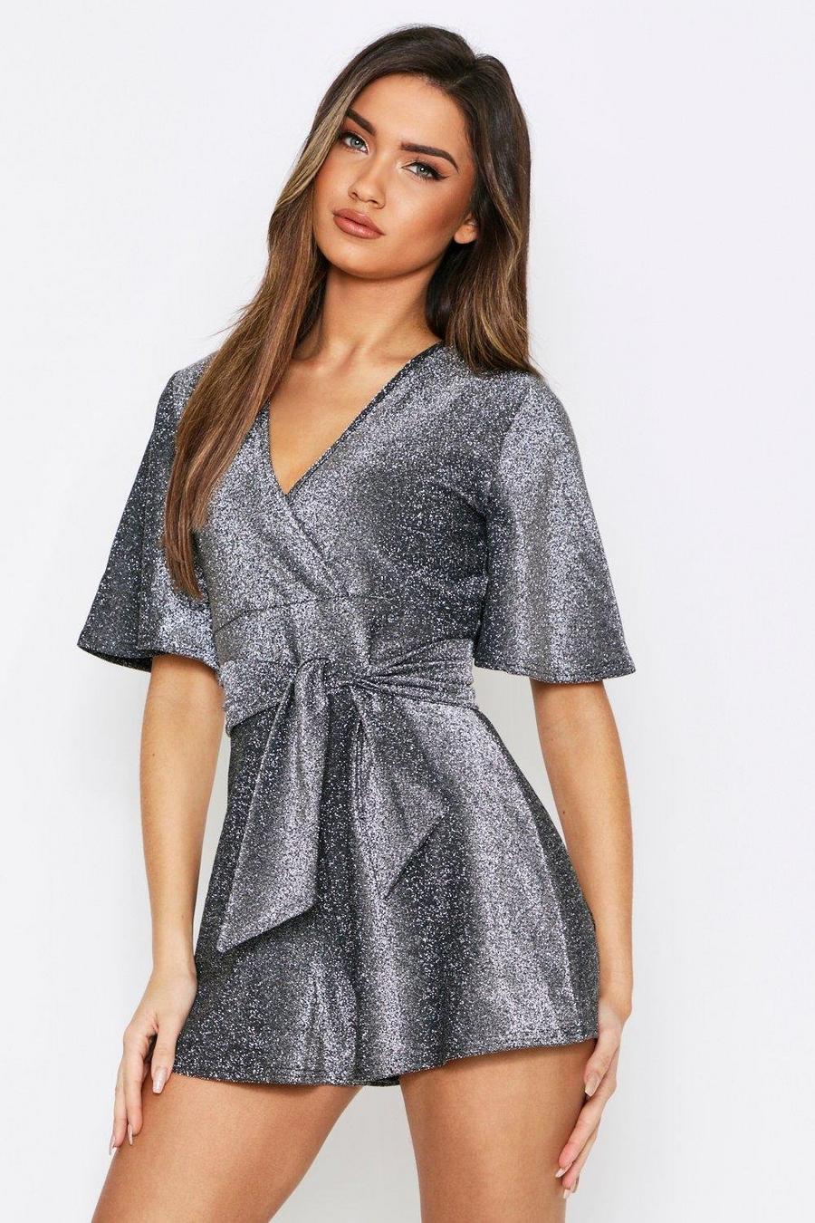Silver Glitter Wrap Playsuit image number 1