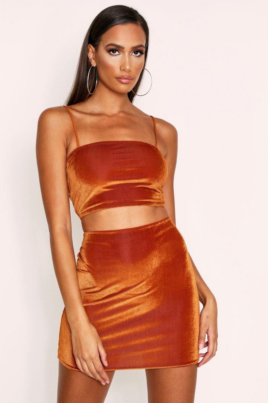 Rust Strappy Crop With Mini Skirt Coord image number 1
