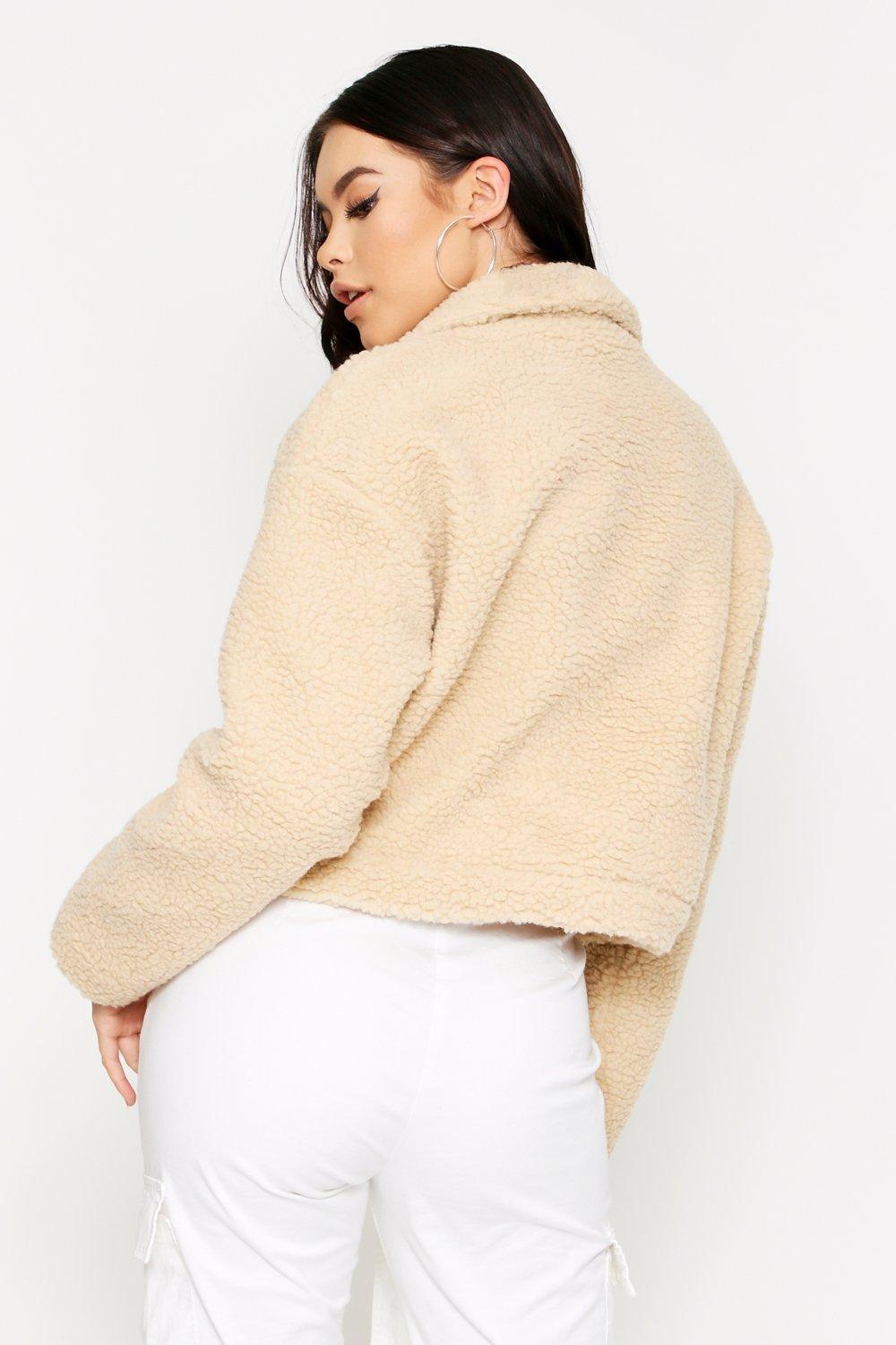 Cream cropped hotsell teddy jacket