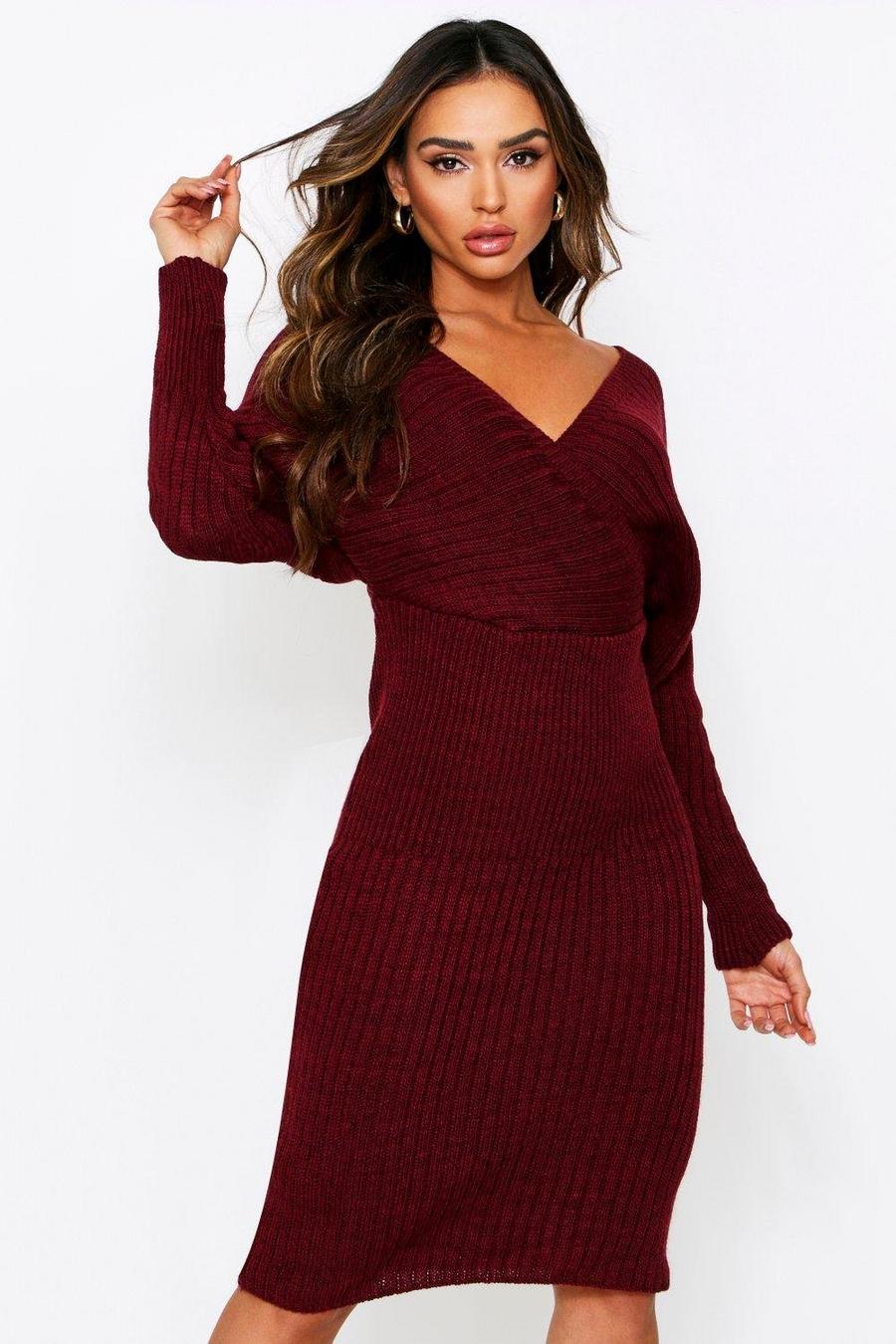 Berry Wrap Batwing Knitted Midi Dress image number 1