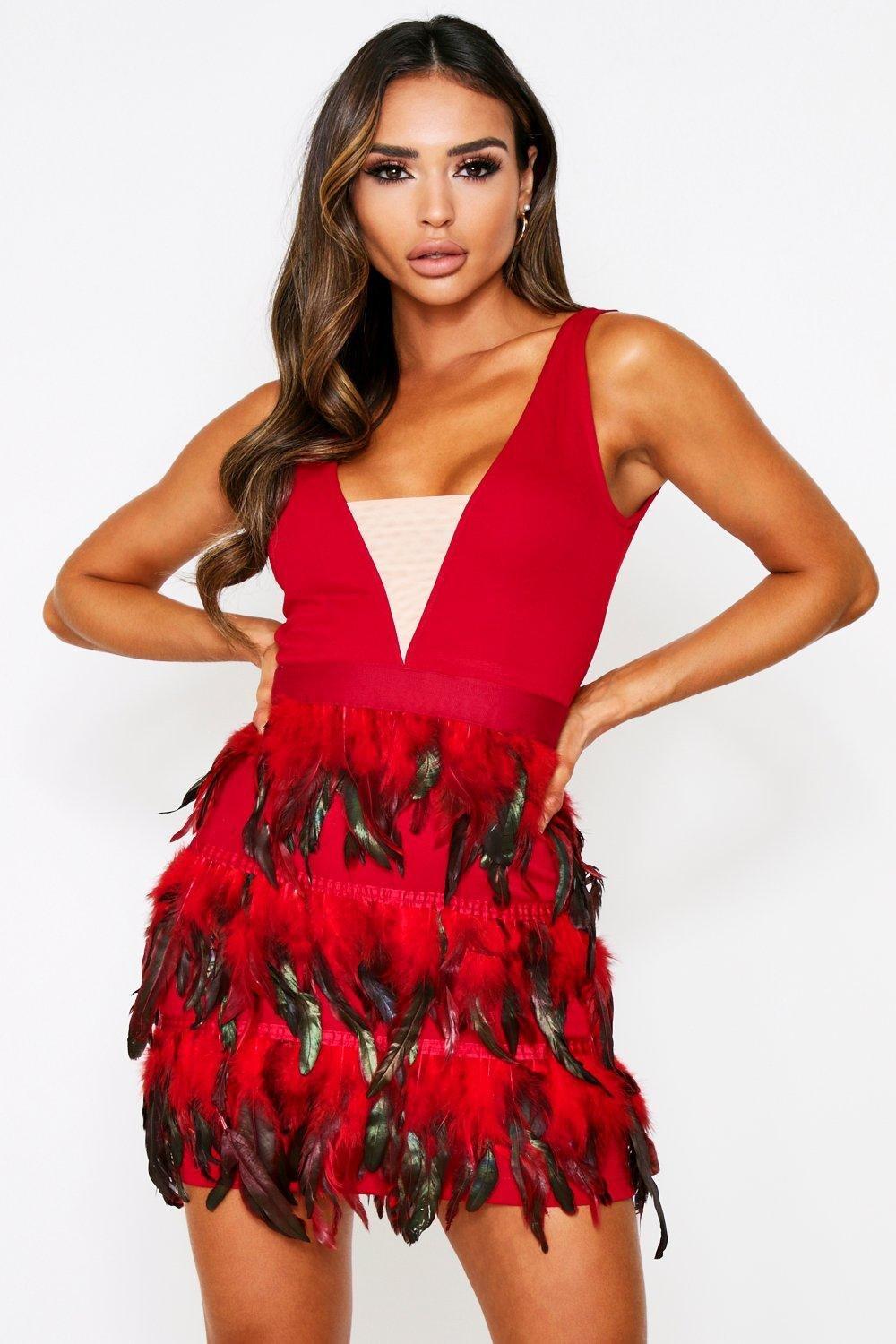 boohoo feather dress