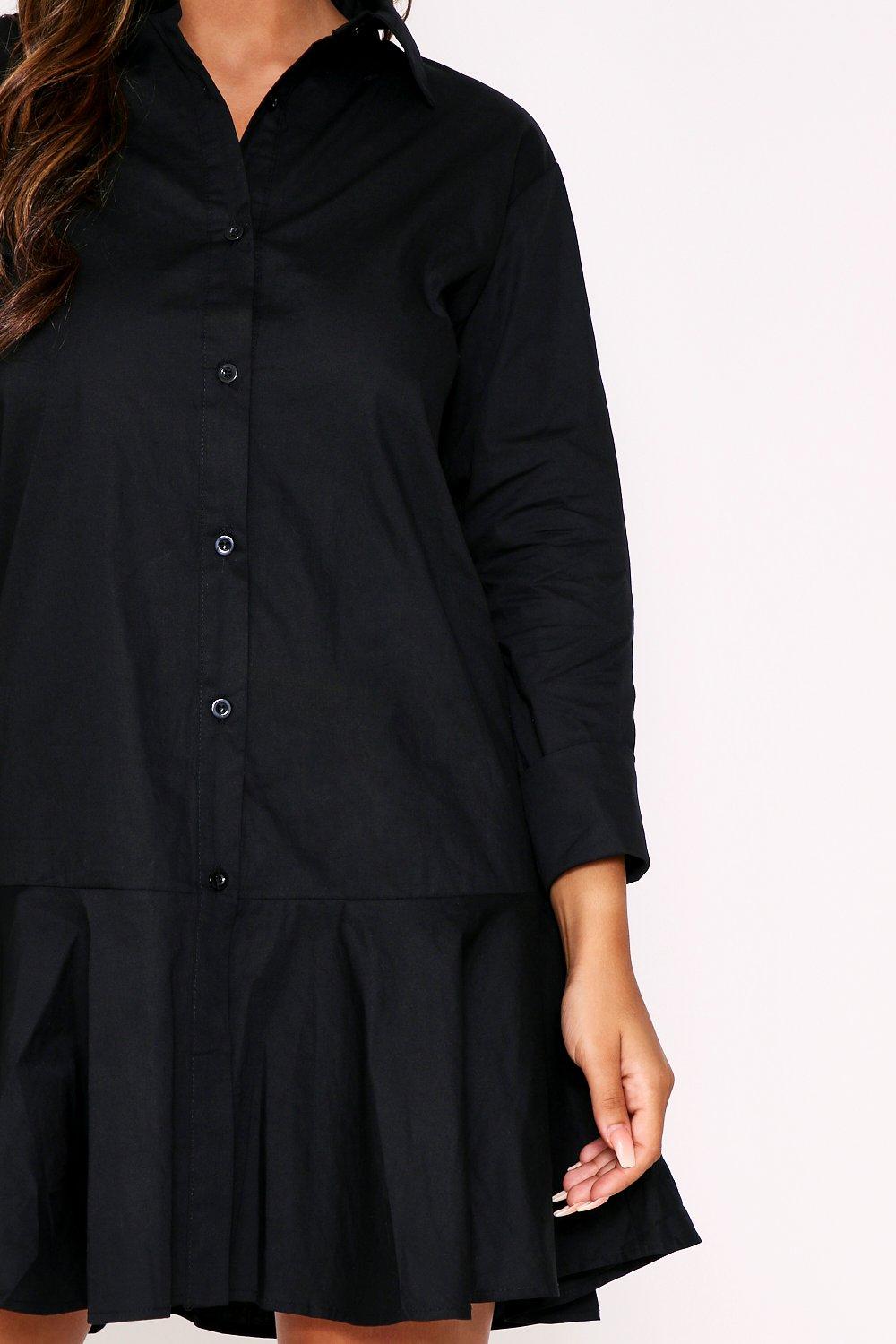 black frill shirt dress