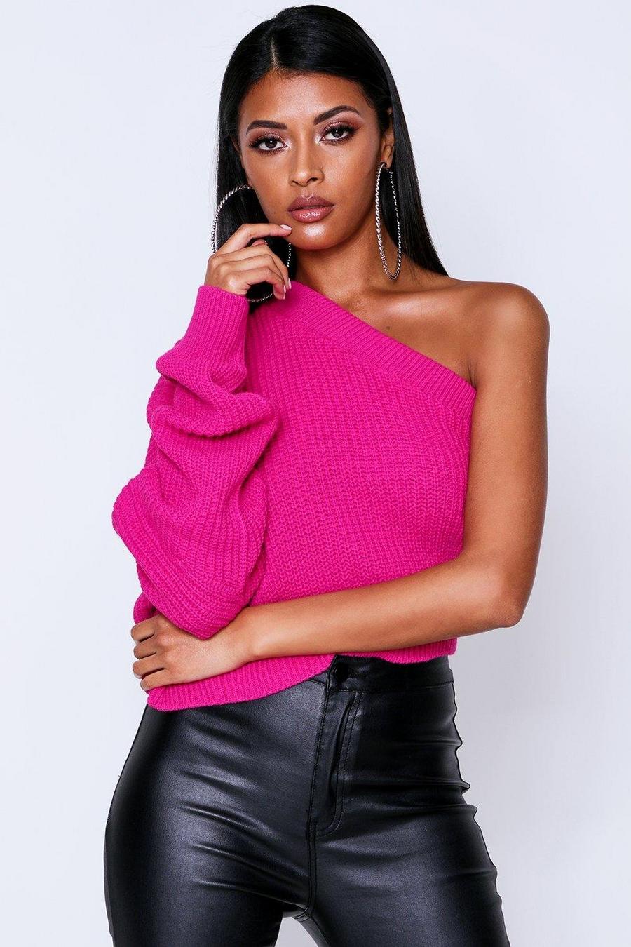 Off The Shoulder Ribbed Knitted Sweater image number 1
