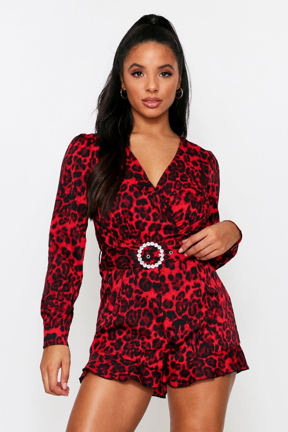 red animal print playsuit