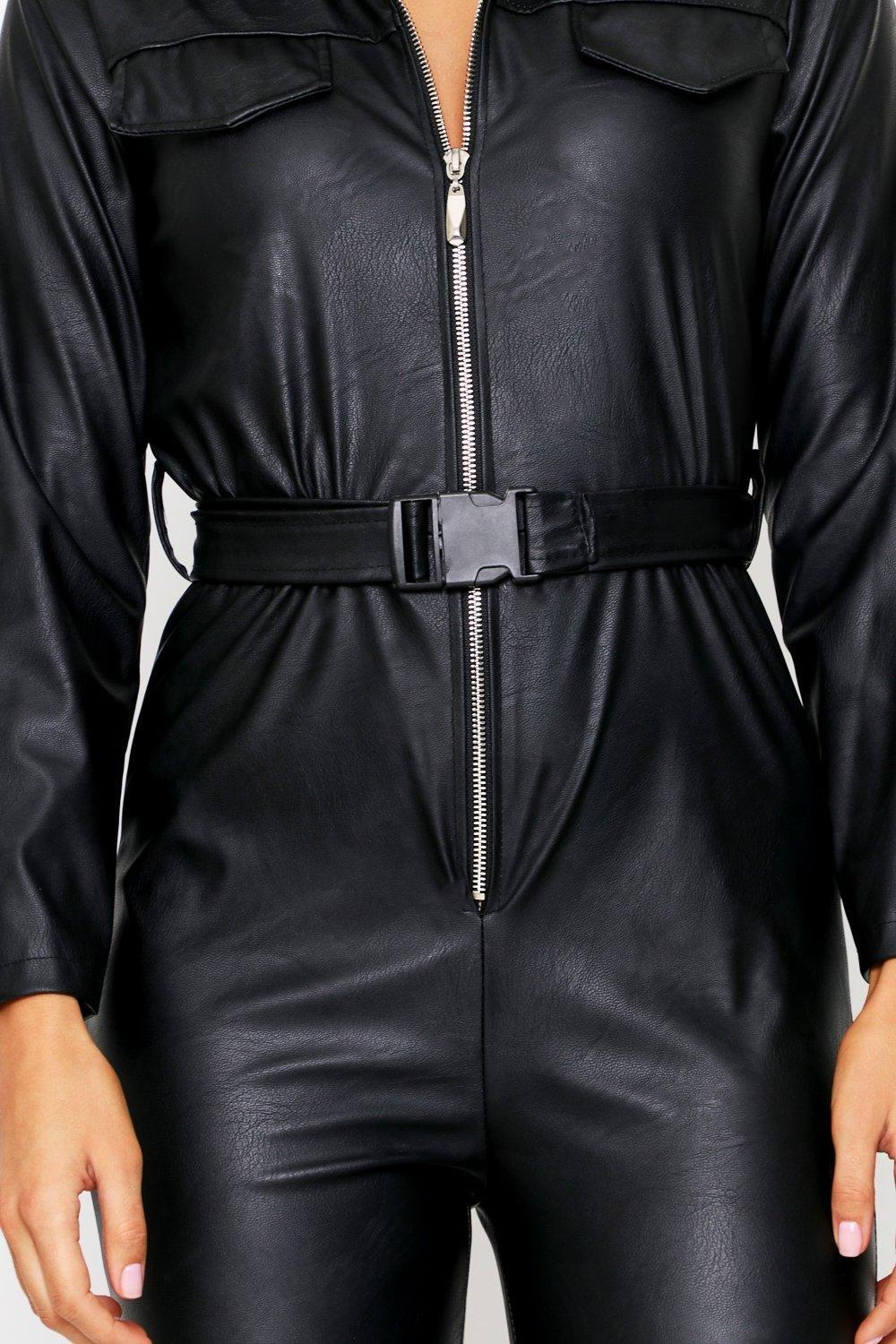 black pu jumpsuit