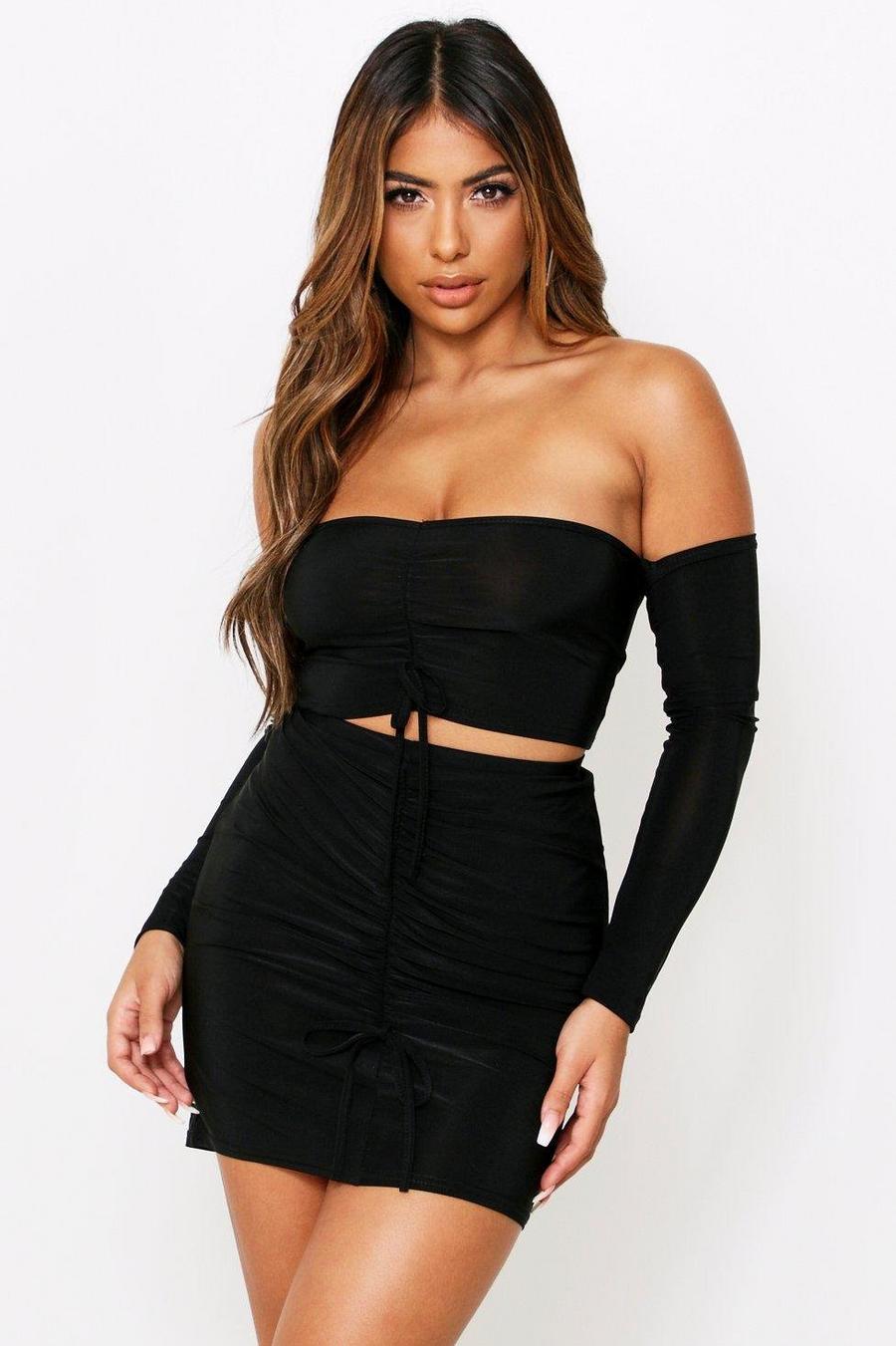 Bardot Ruched Slinky Mini Skirt Co-Ord image number 1